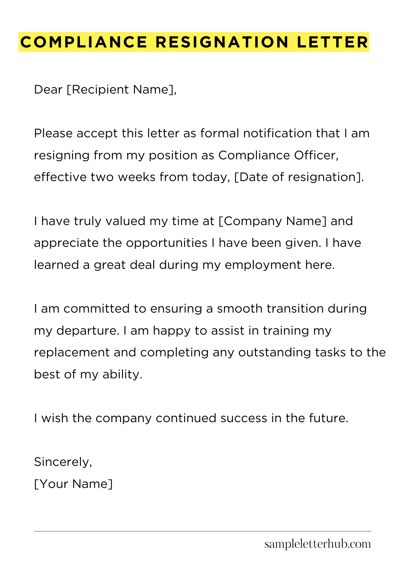 Compliance Resignation Letter