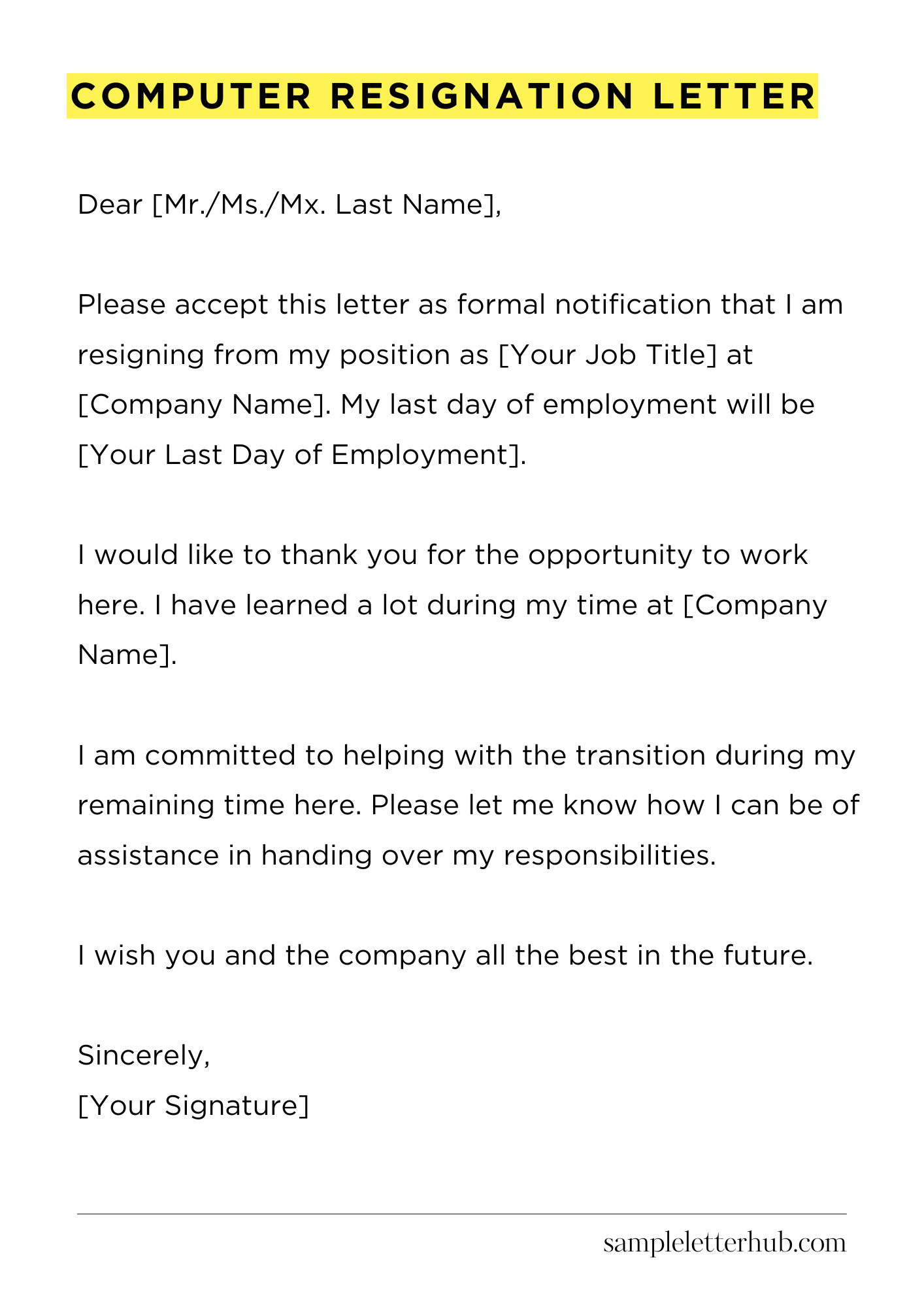 Computer Resignation Letter