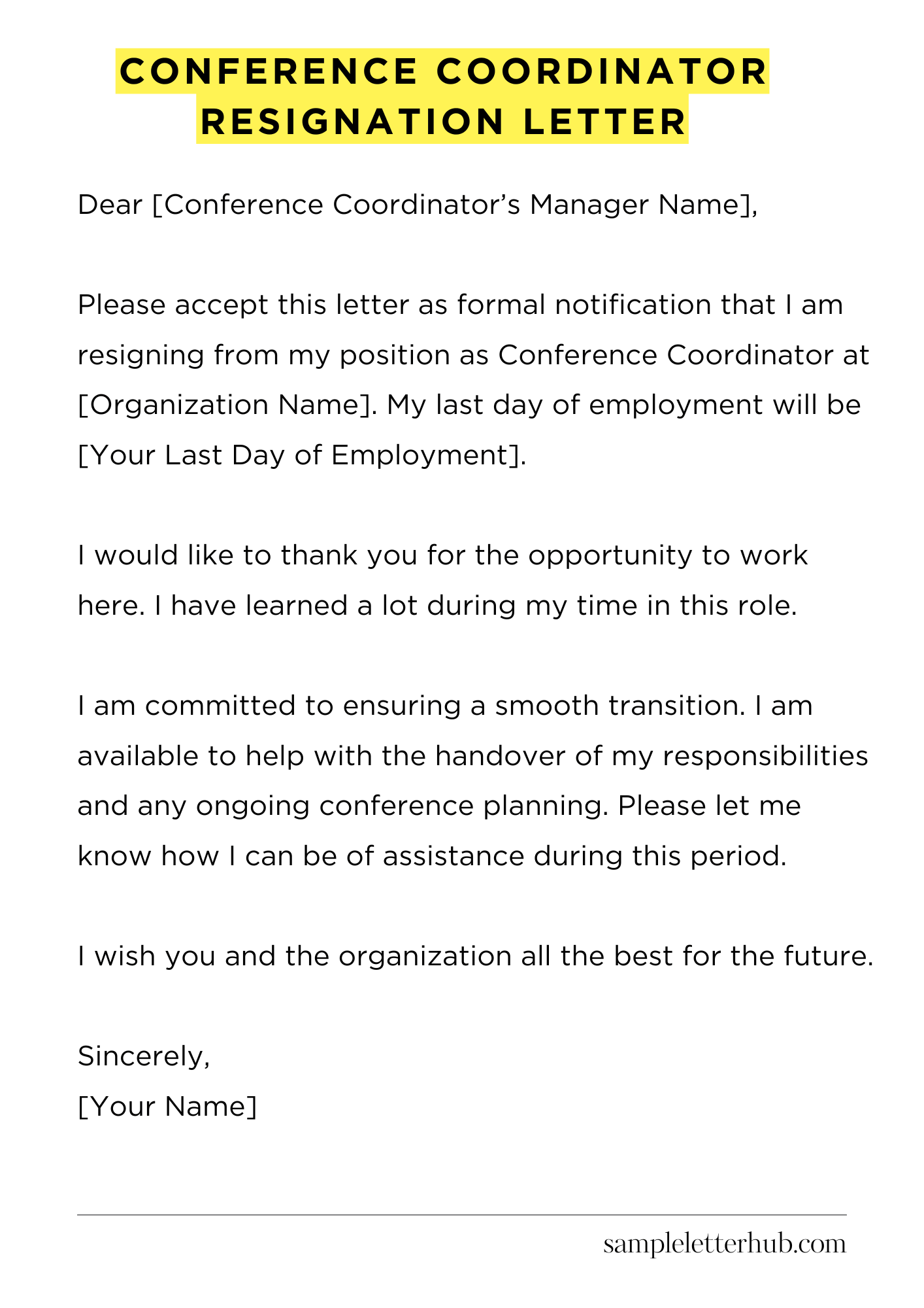 Conference Coordinator Resignation Letter