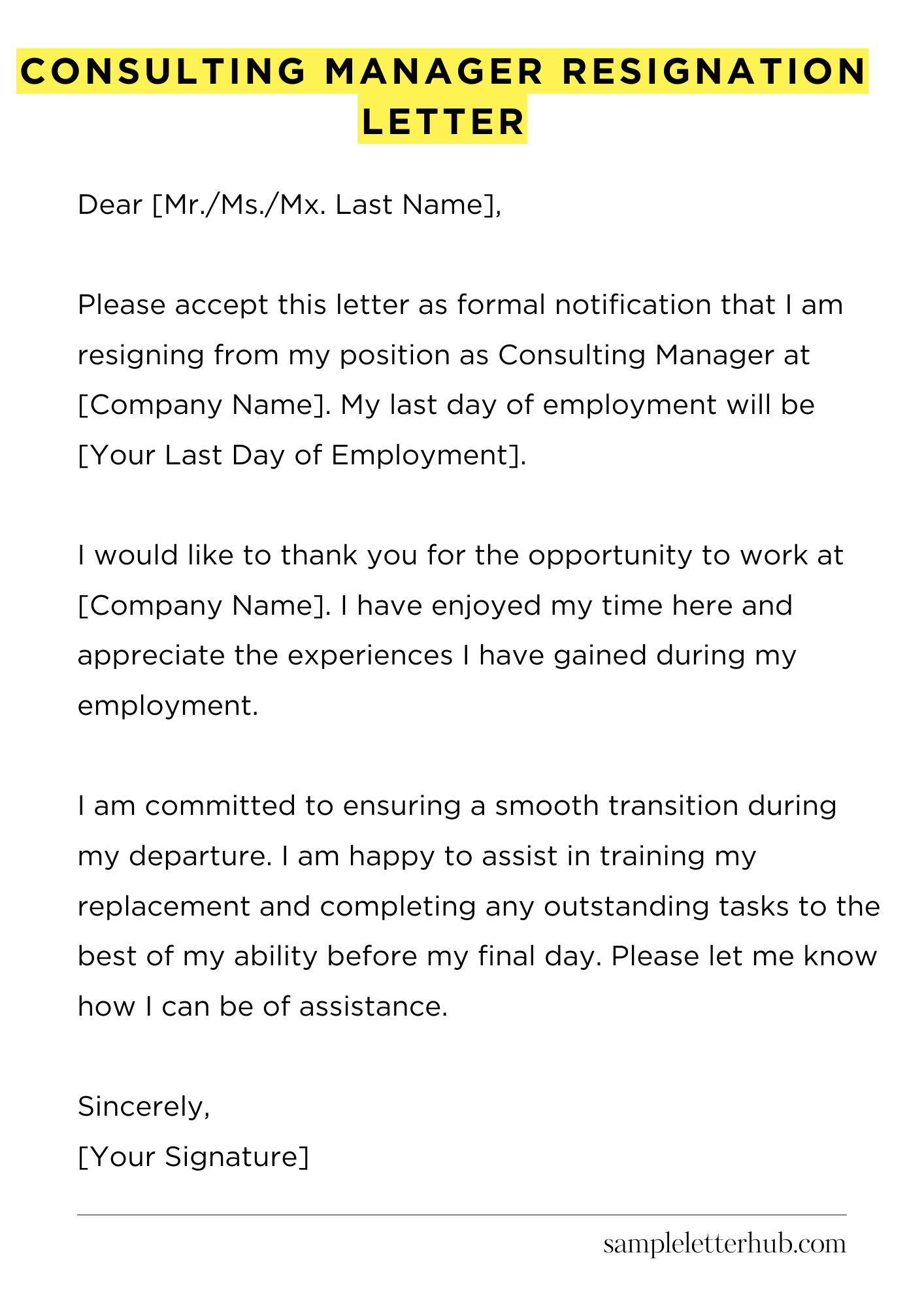 Consulting Manager Resignation Letter