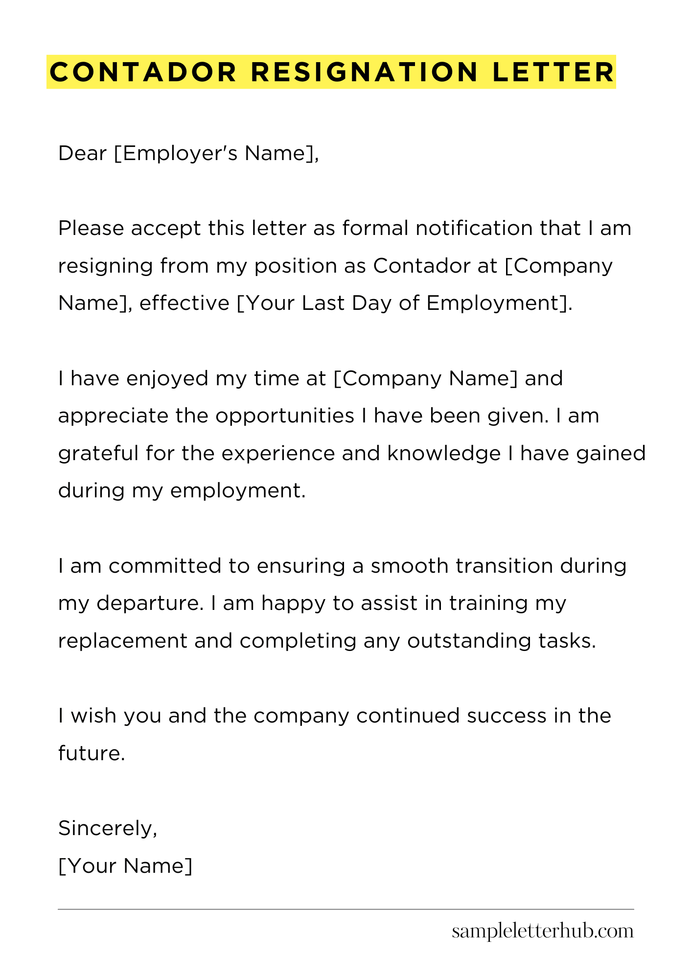 Contador Resignation Letter