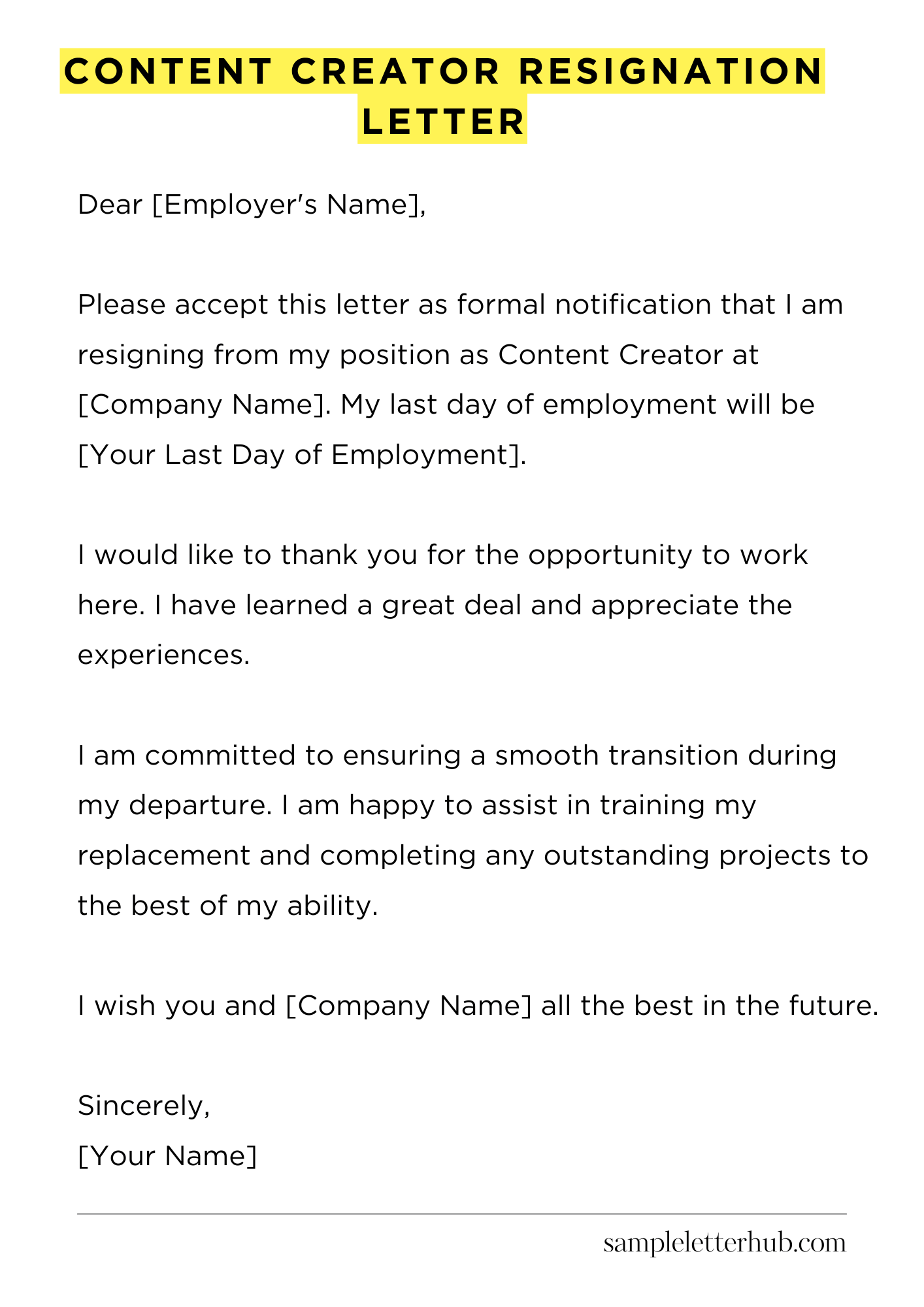 Content Creator Resignation Letter