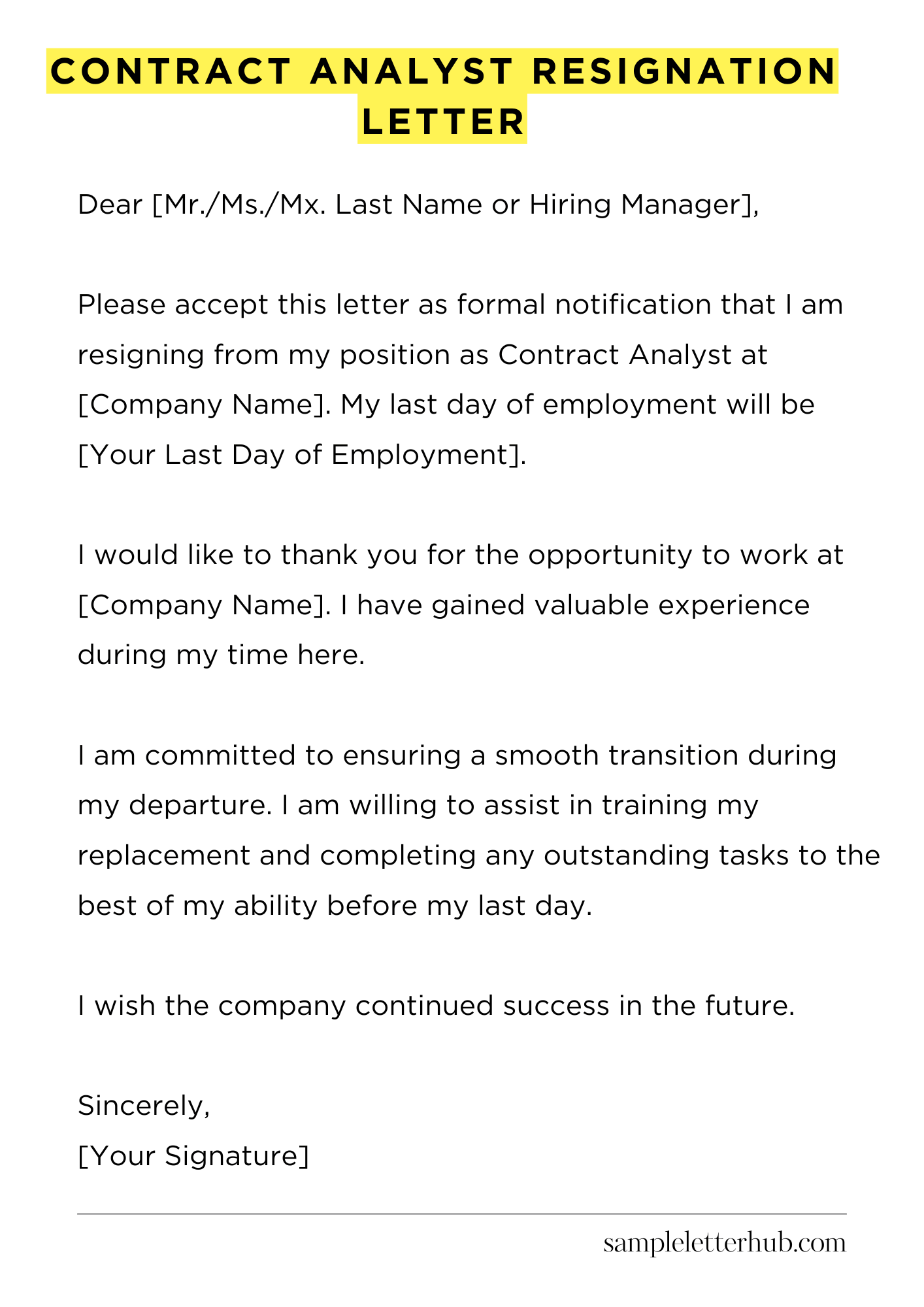 Contract Analyst Resignation Letter
