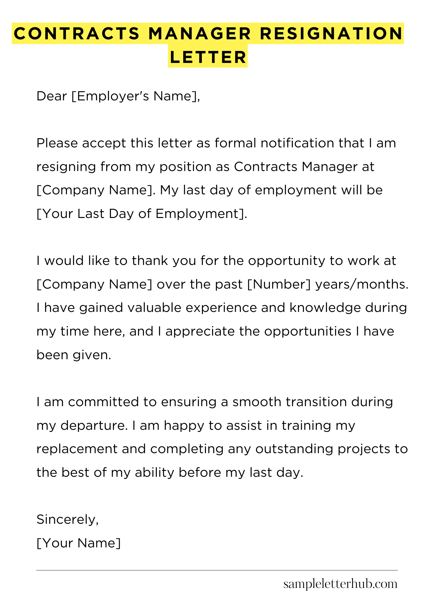 Contracts Manager Resignation Letter