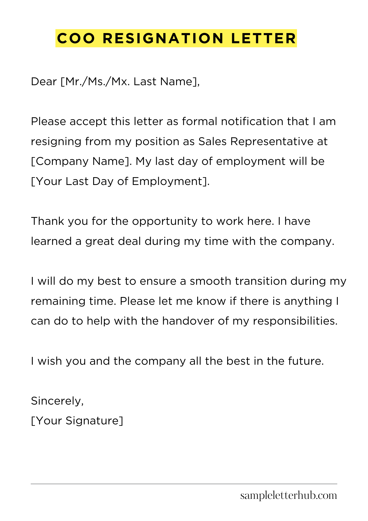 Coo Resignation Letter