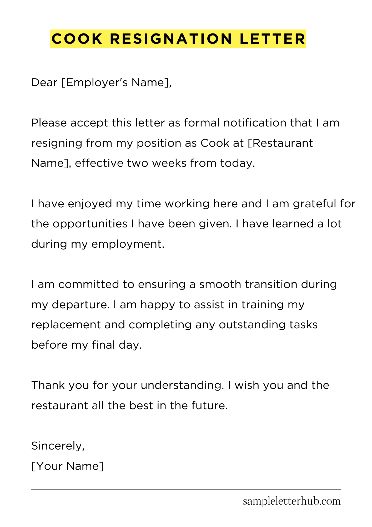 Cook Resignation Letter