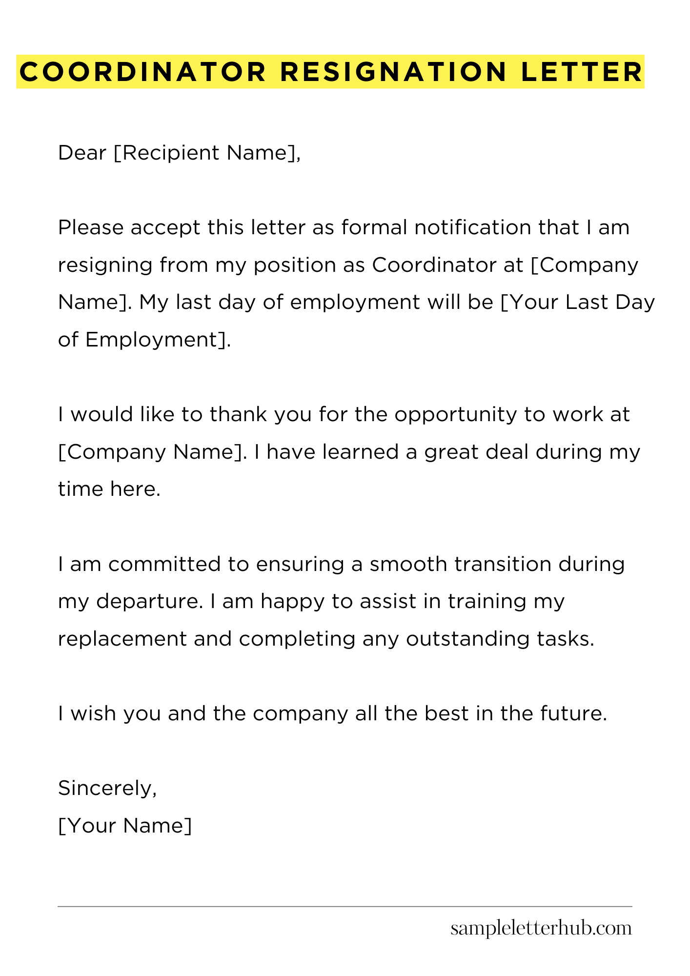 Coordinator Resignation Letter