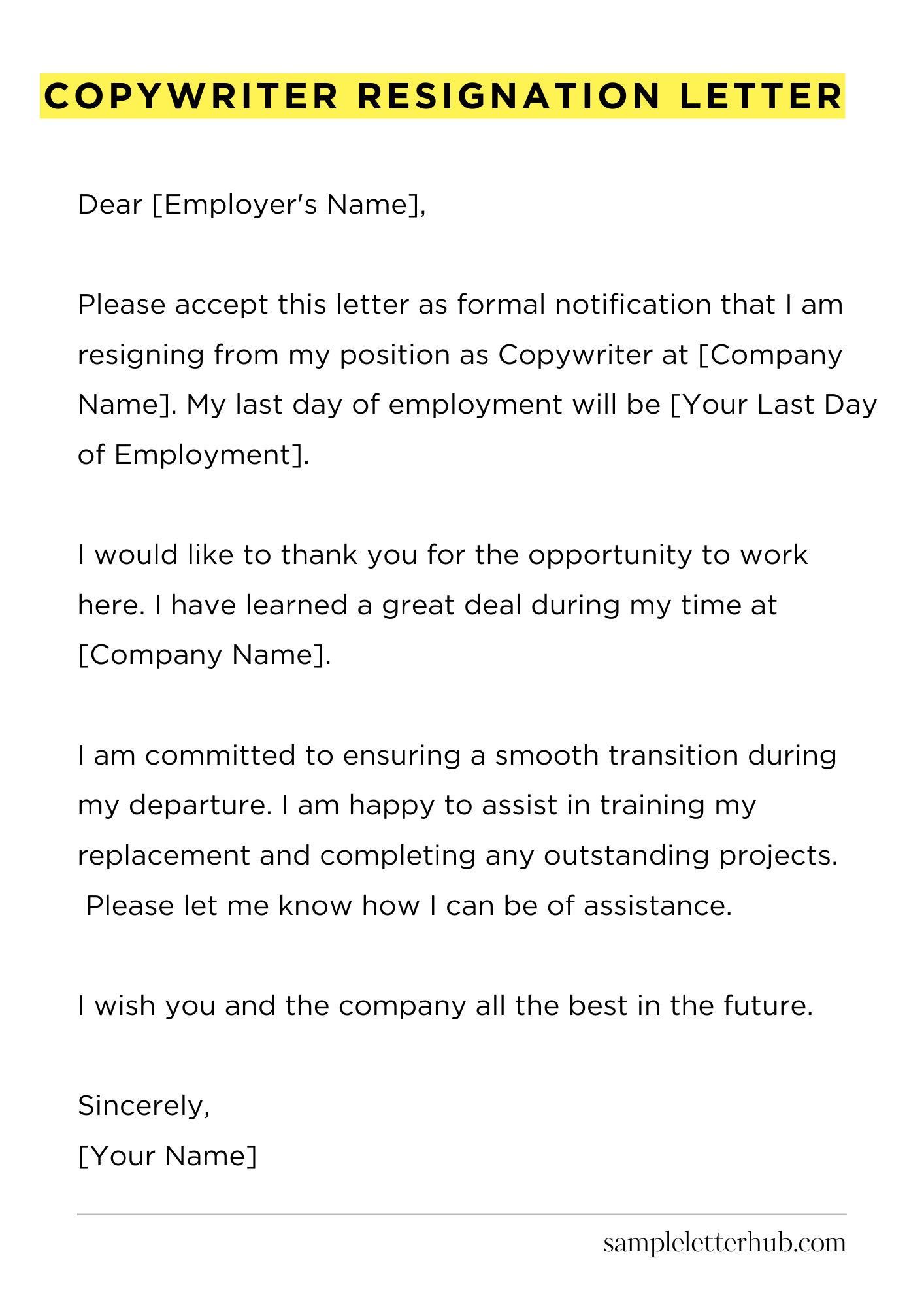 Copywriter Resignation Letter