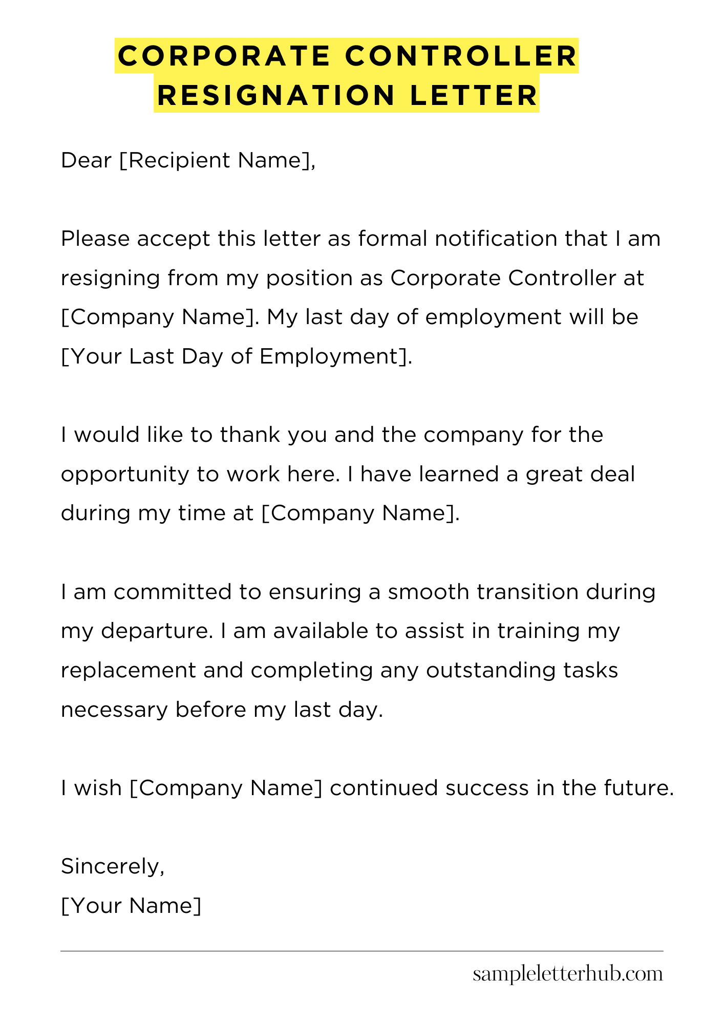 Corporate Controller Resignation Letter