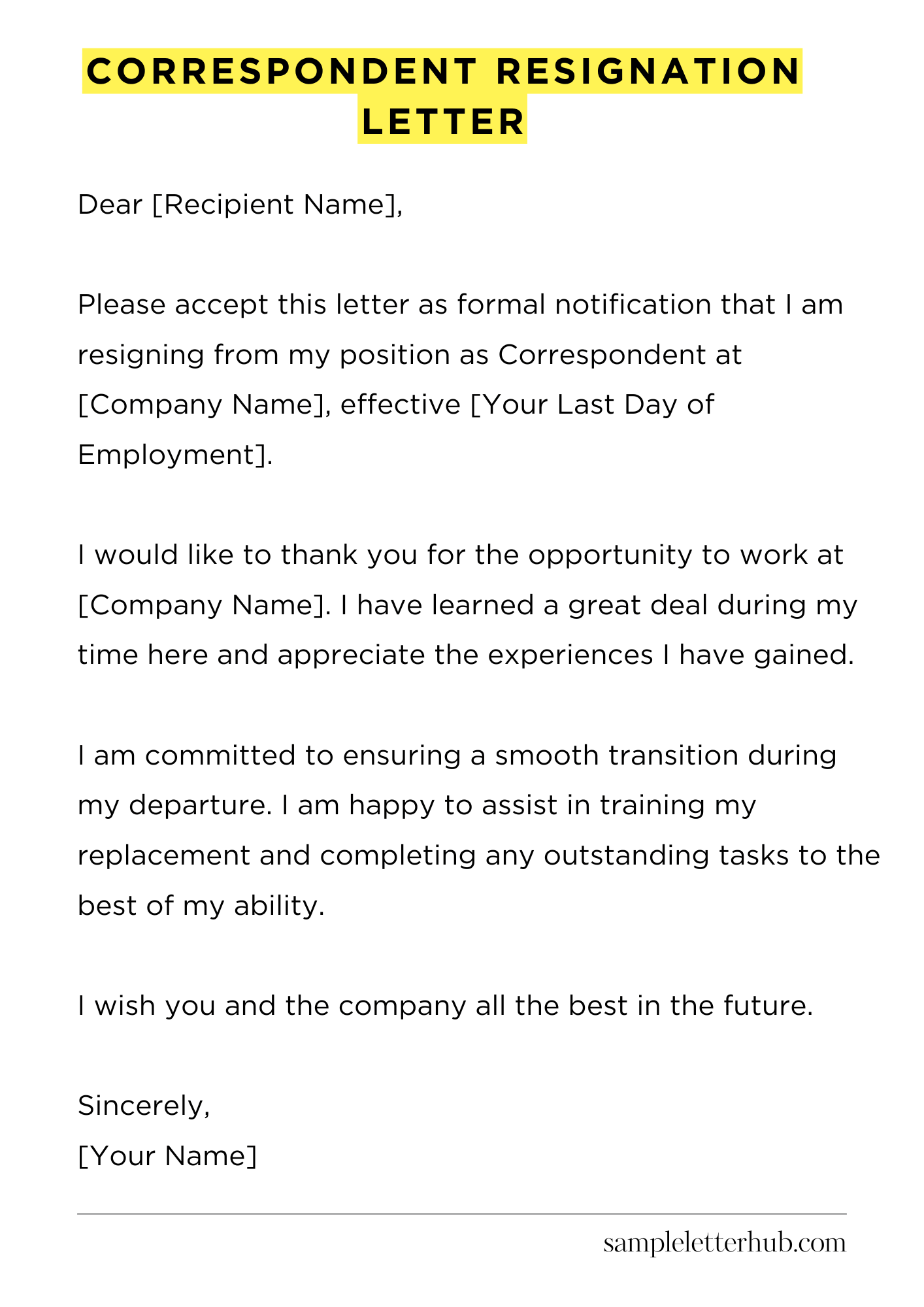 Correspondent Resignation Letter