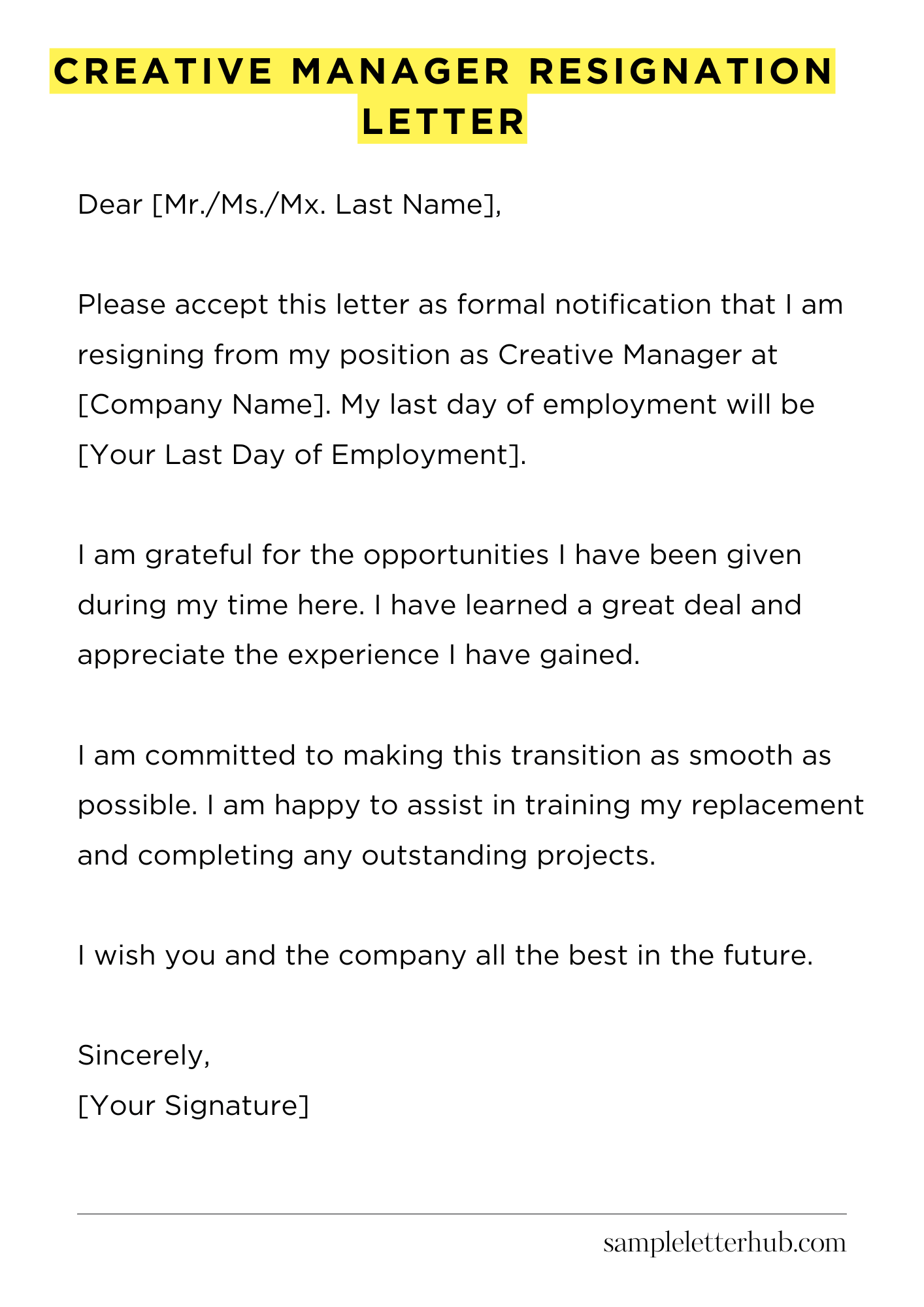 Creative Manager Resignation Letter