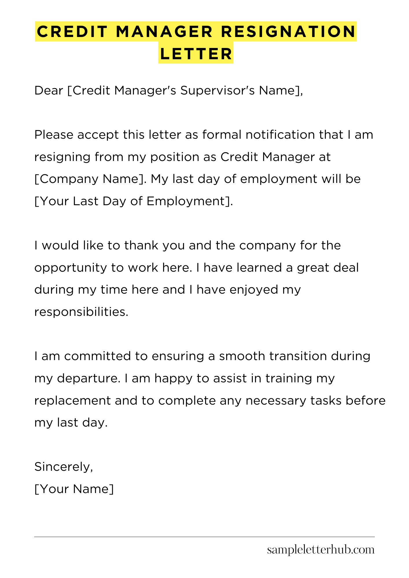 Credit Manager Resignation Letter