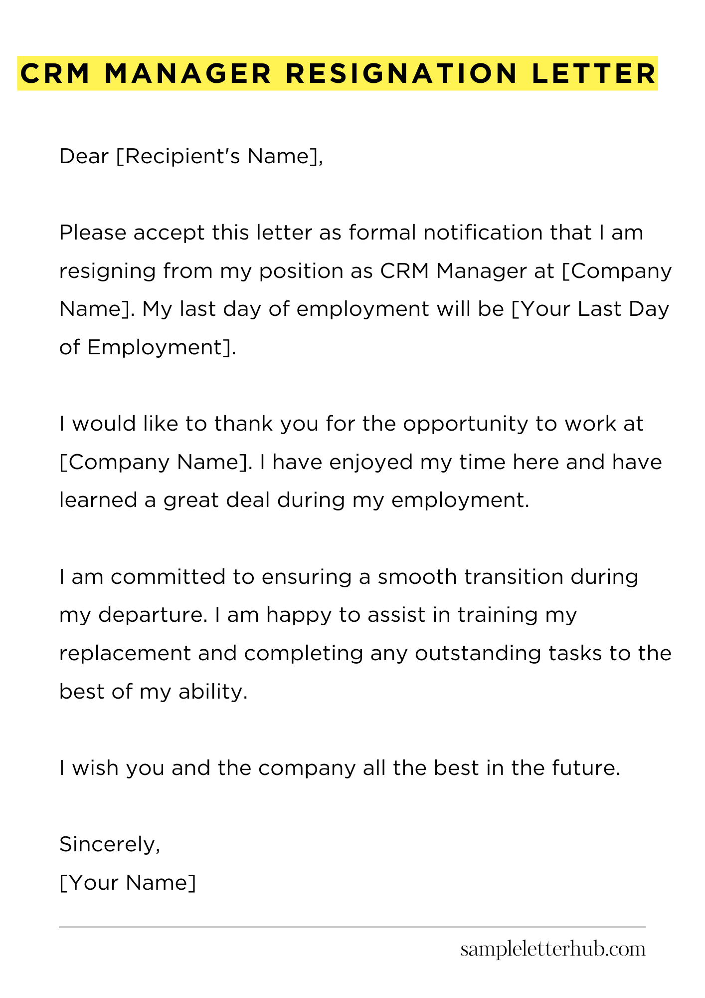 Crm Manager Resignation Letter