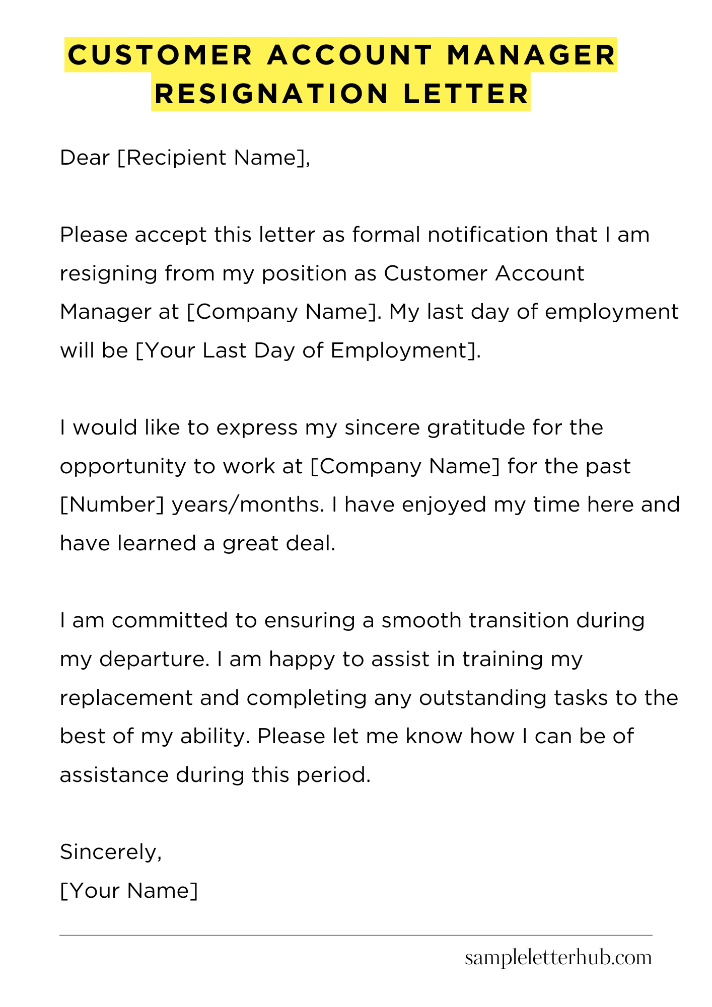 Customer Account Manager Resignation Letter