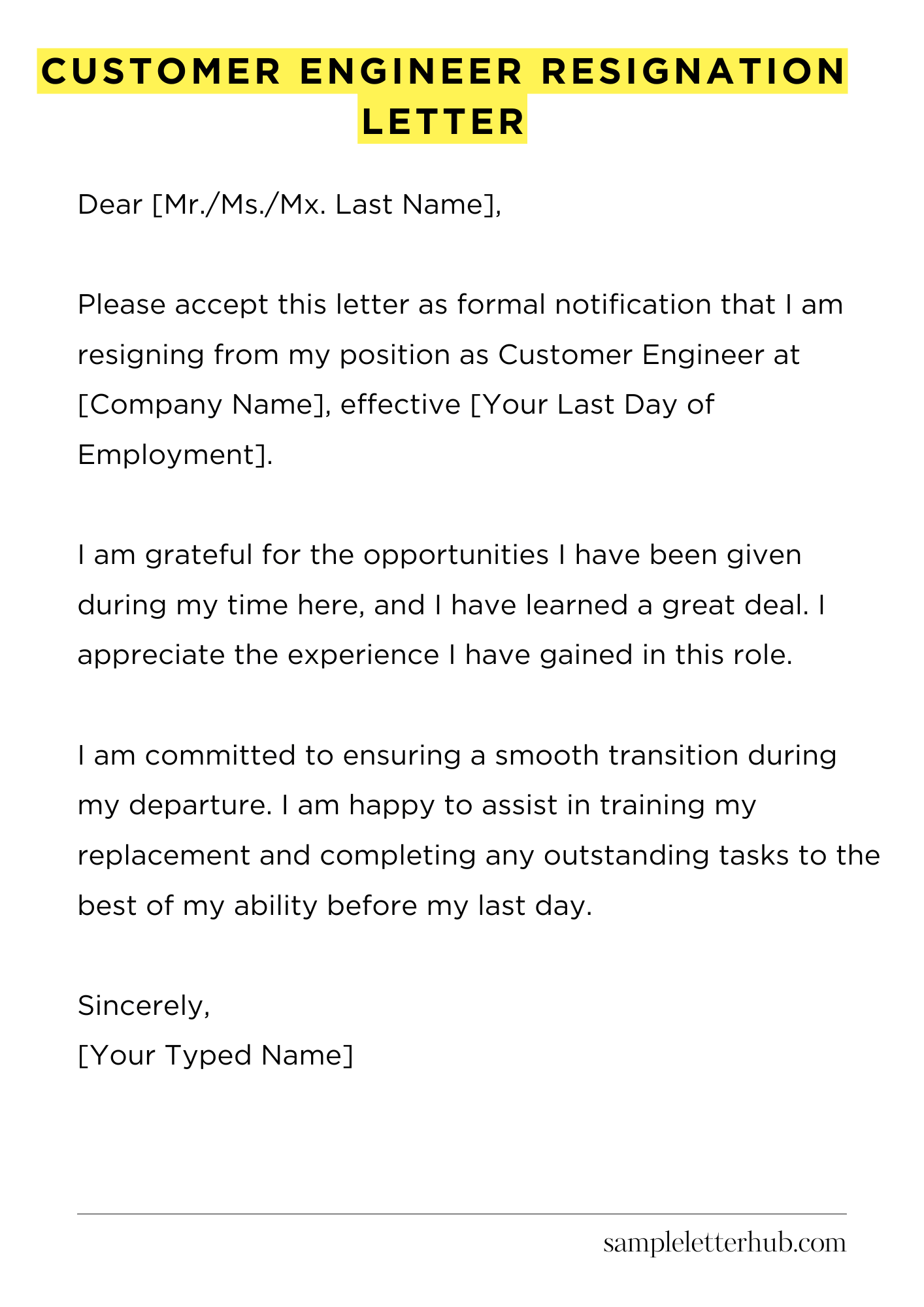 Customer Engineer Resignation Letter