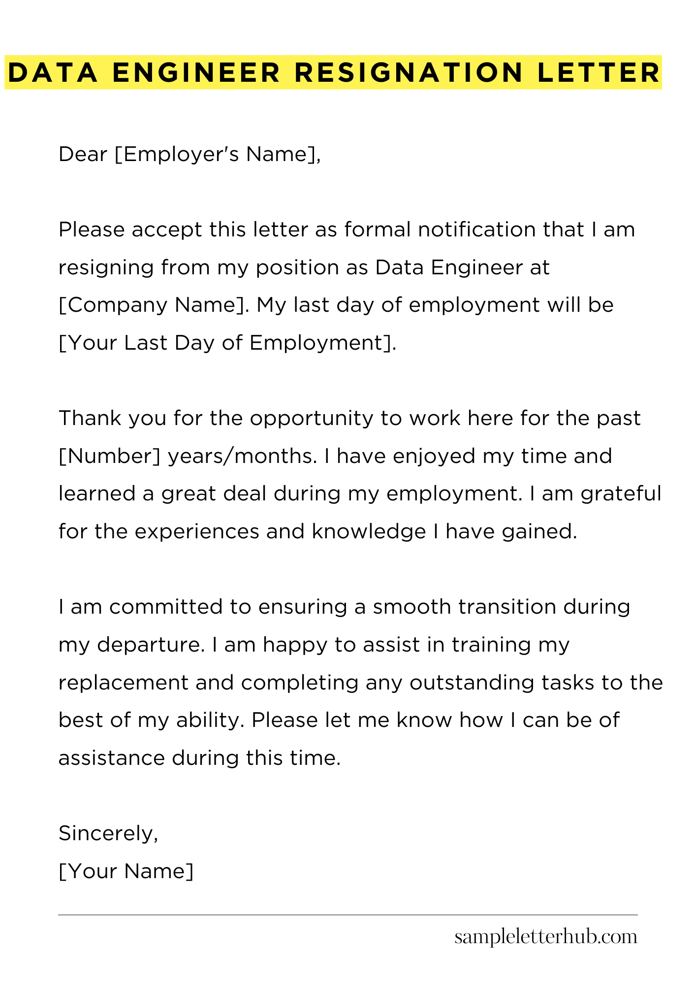Data Engineer Resignation Letter