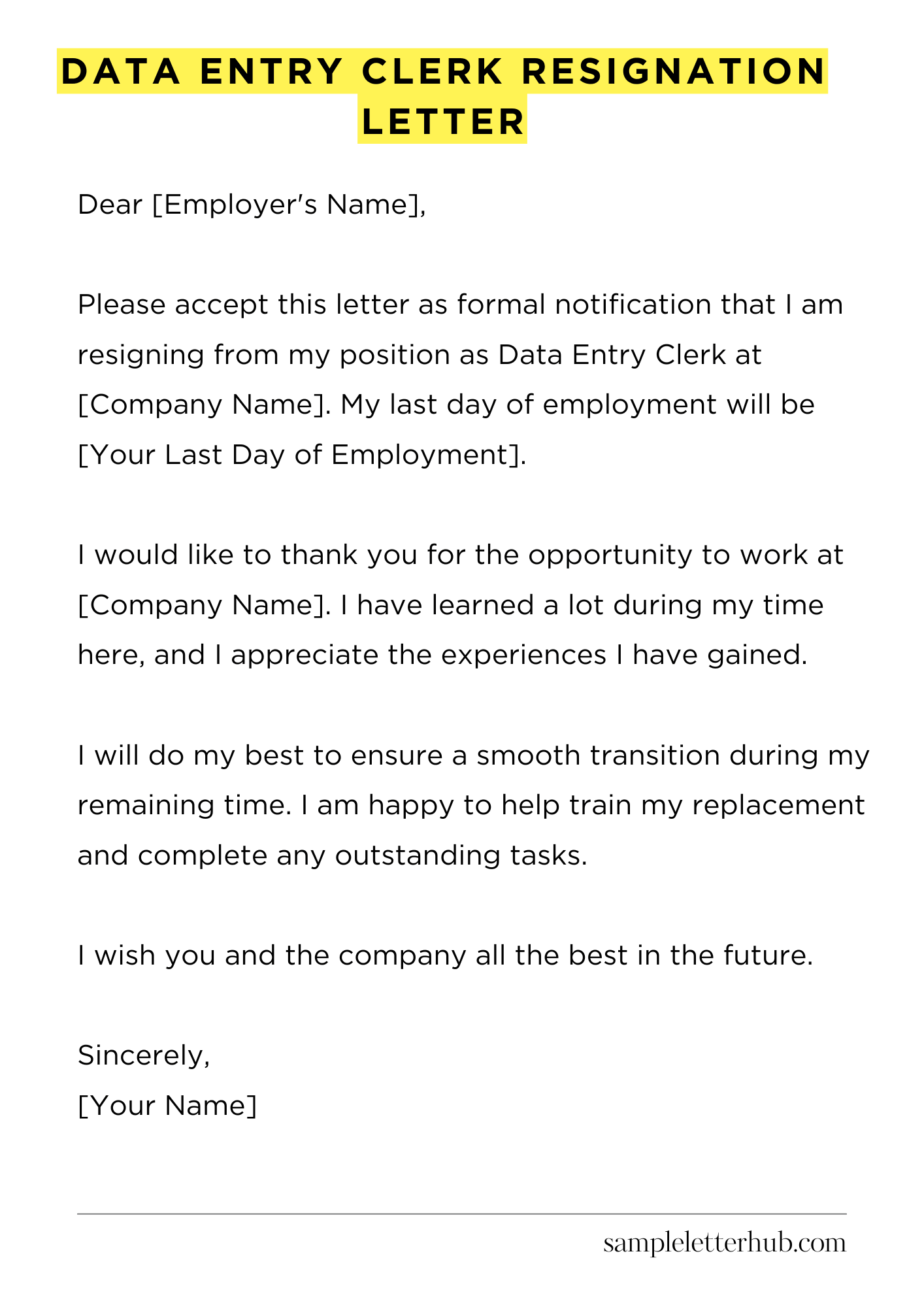Data Entry Clerk Resignation Letter
