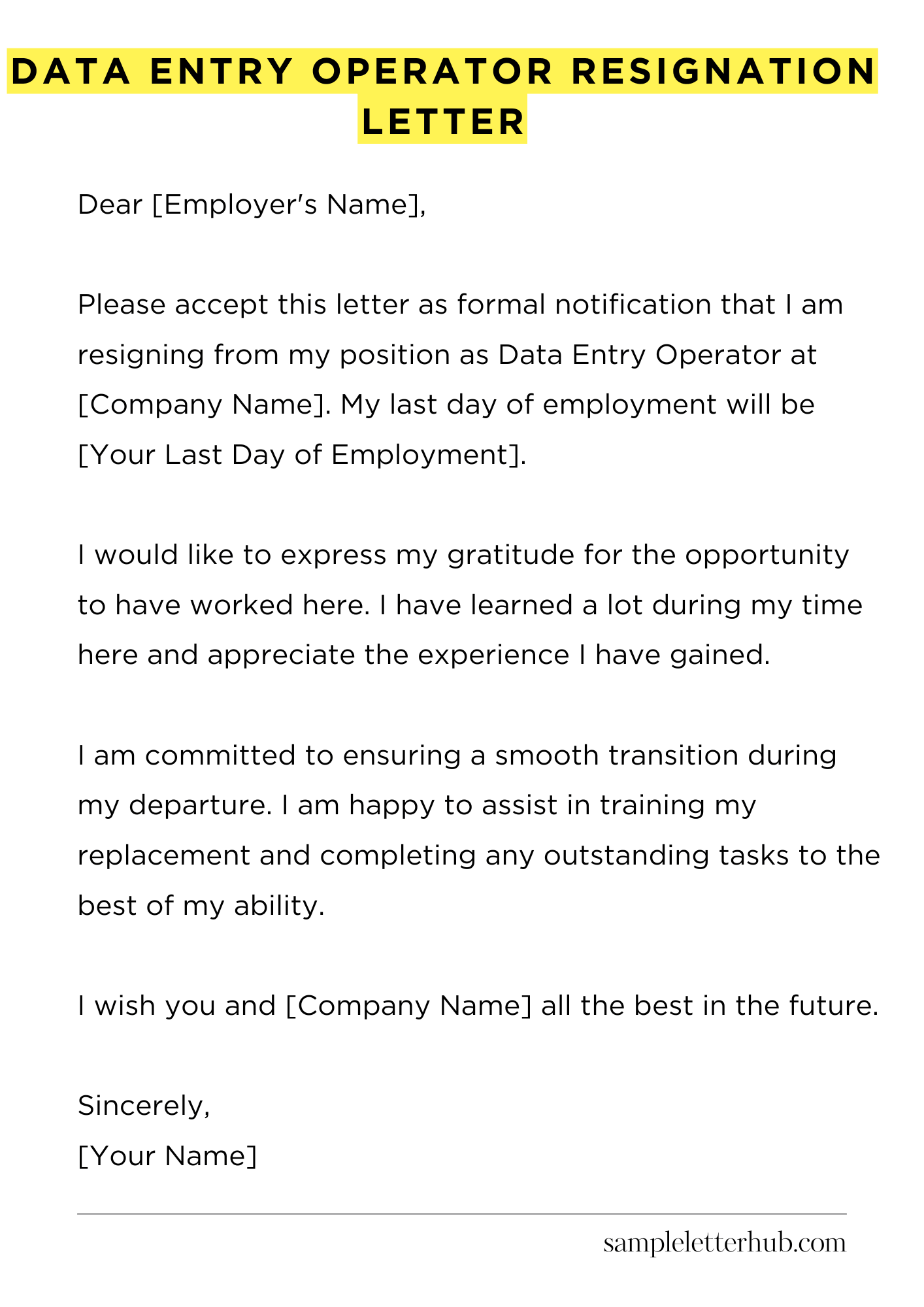 Data Entry Operator Resignation Letter