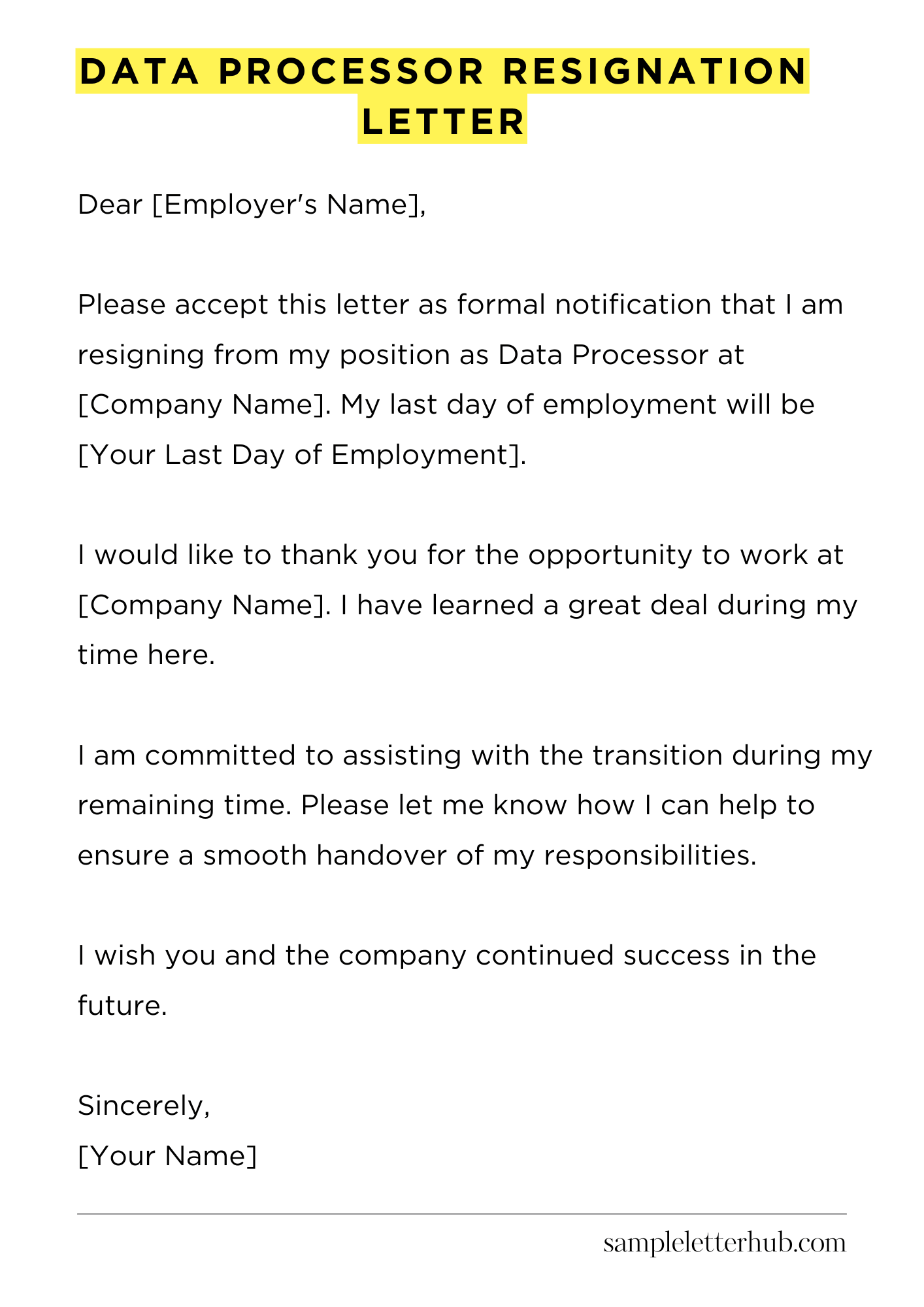 Data Processor Resignation Letter