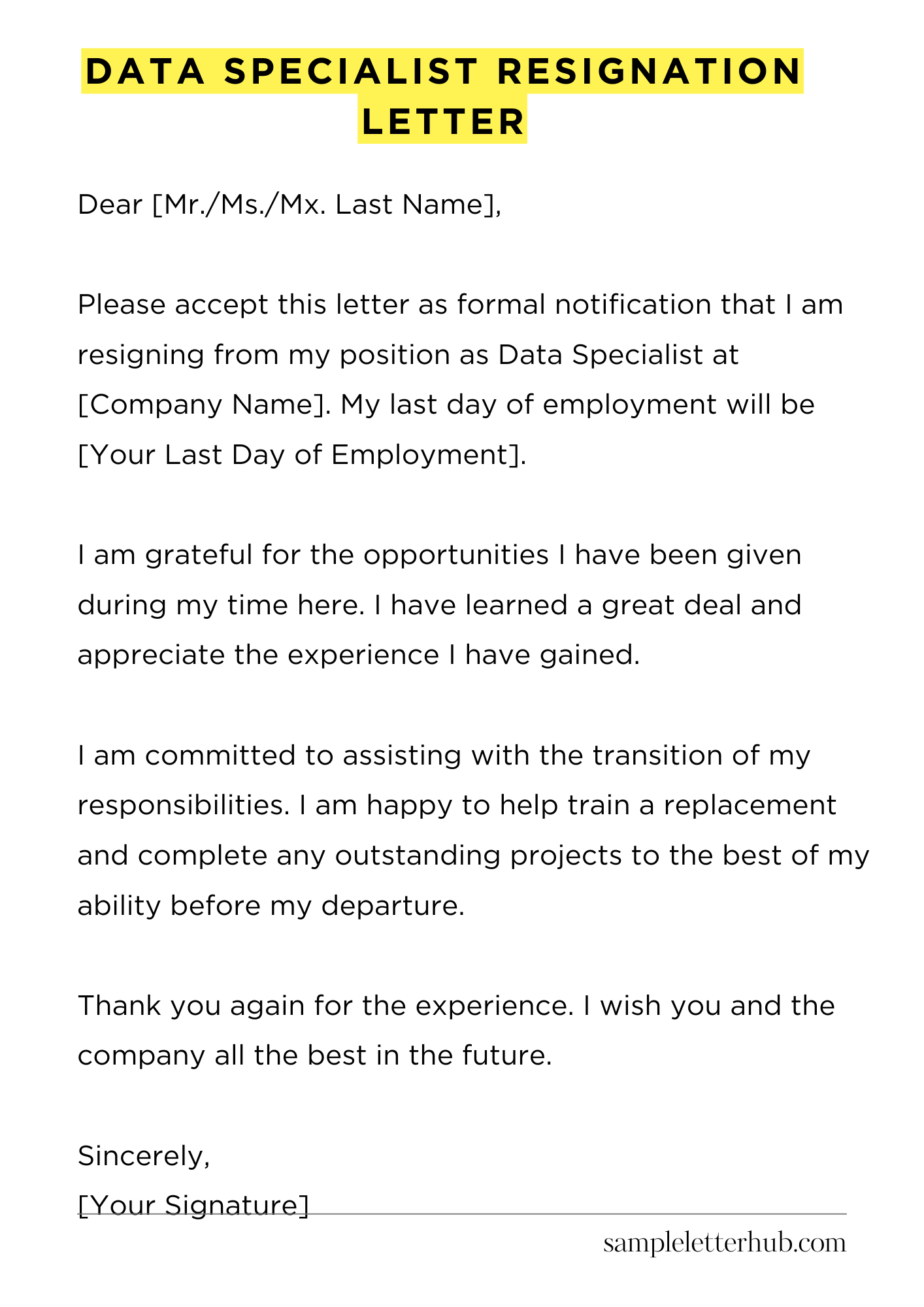 Data Specialist Resignation Letter