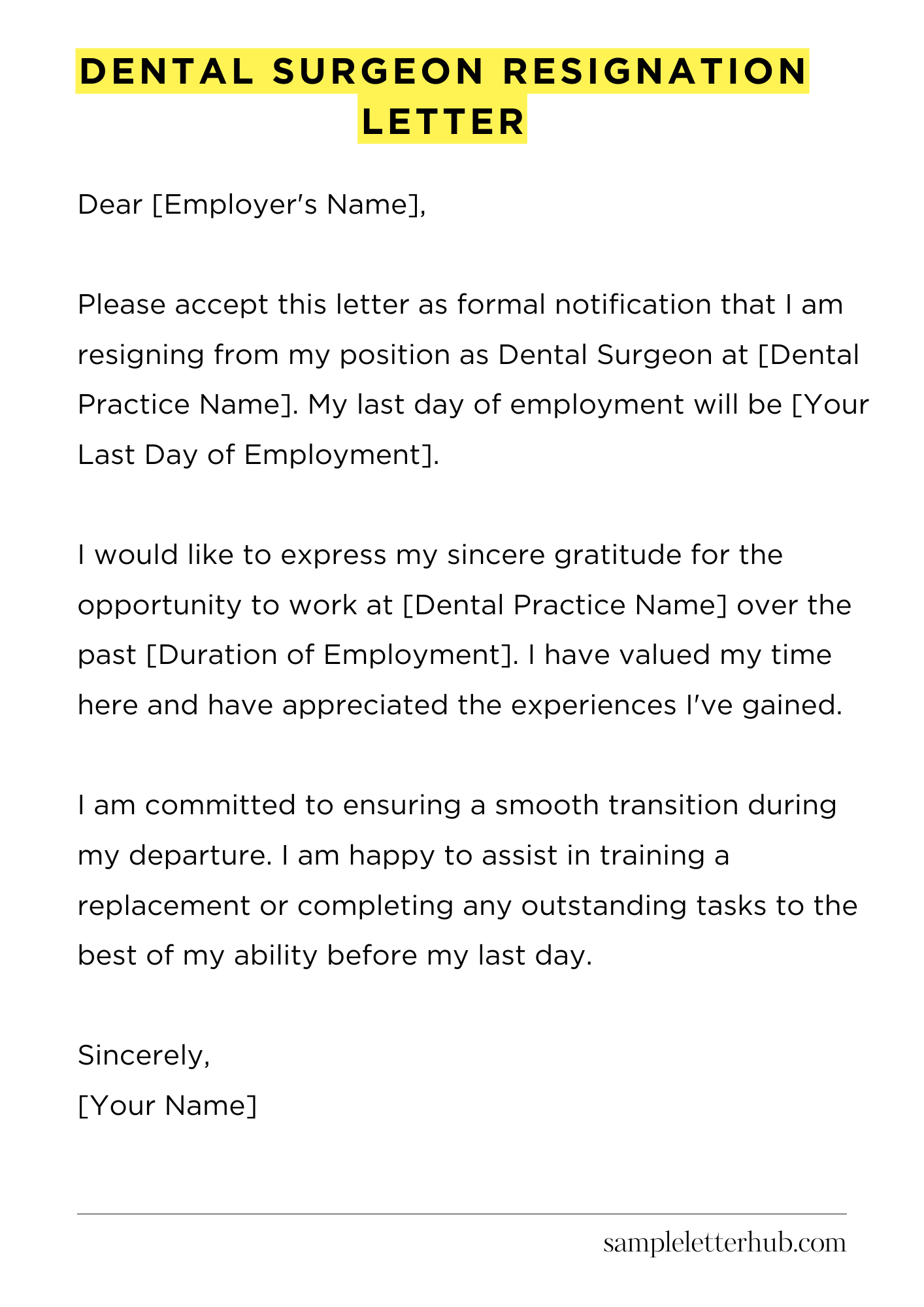 Dental Surgeon Resignation Letter
