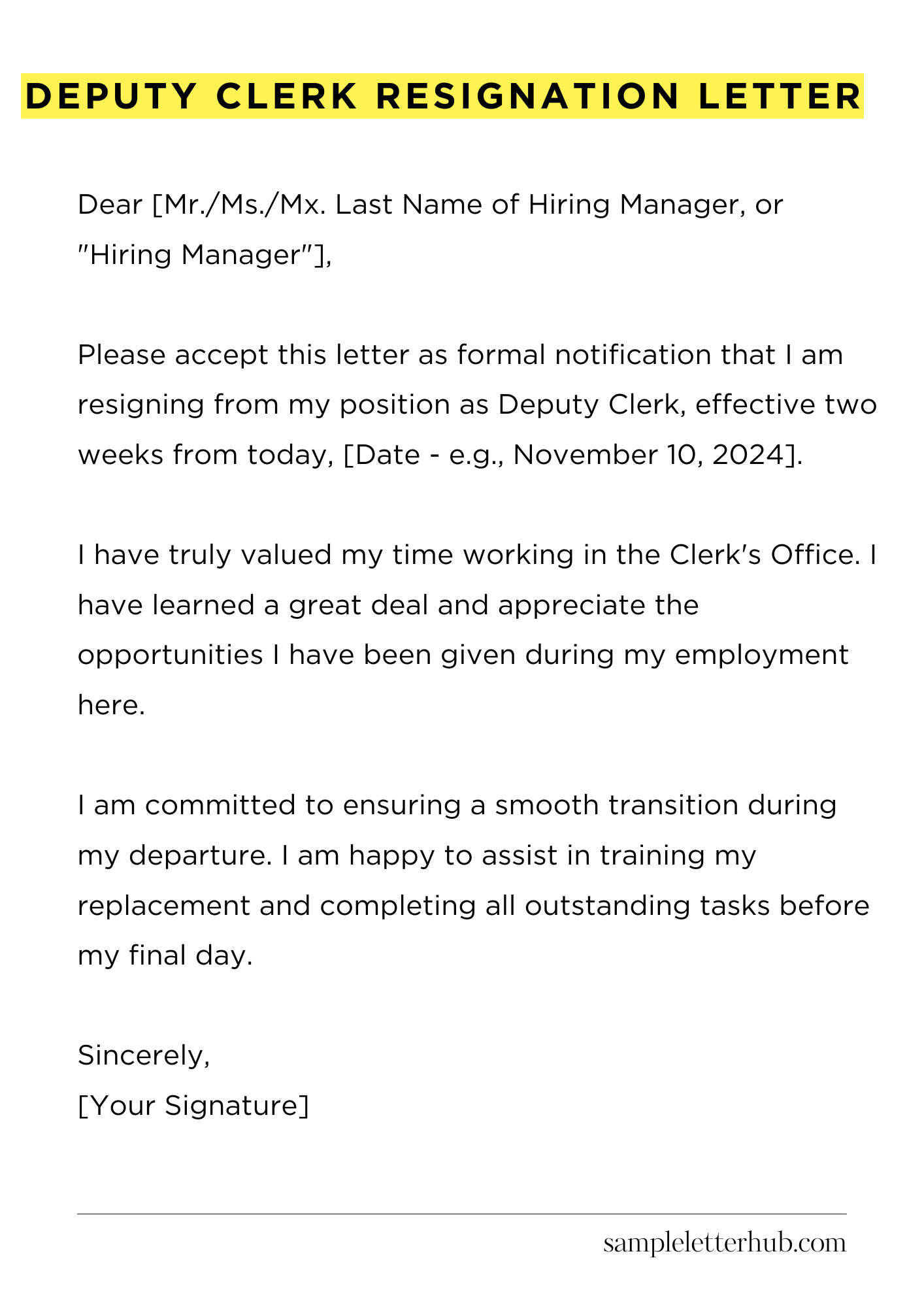 Deputy Clerk Resignation Letter