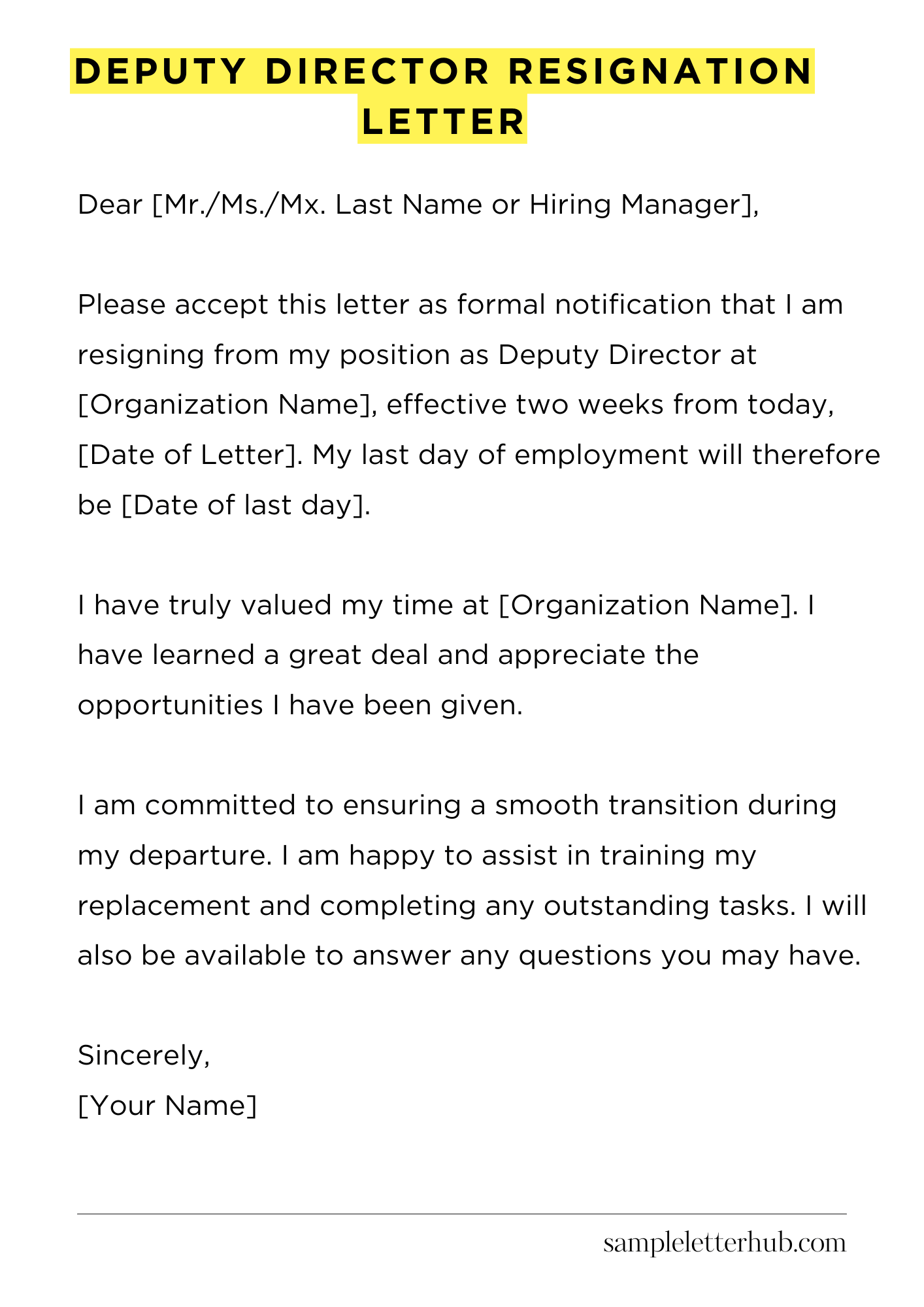 Deputy Director Resignation Letter