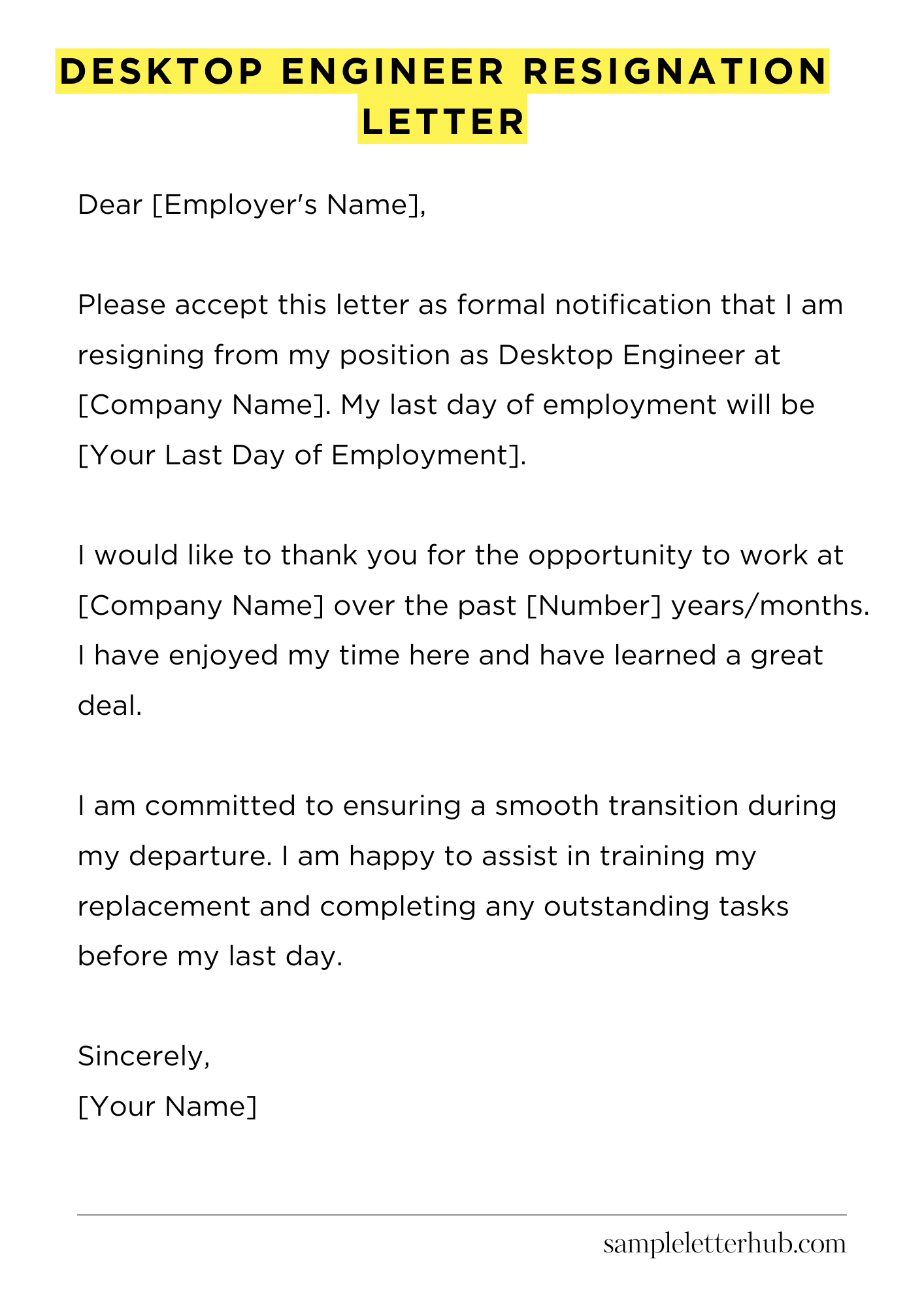 Desktop Engineer Resignation Letter