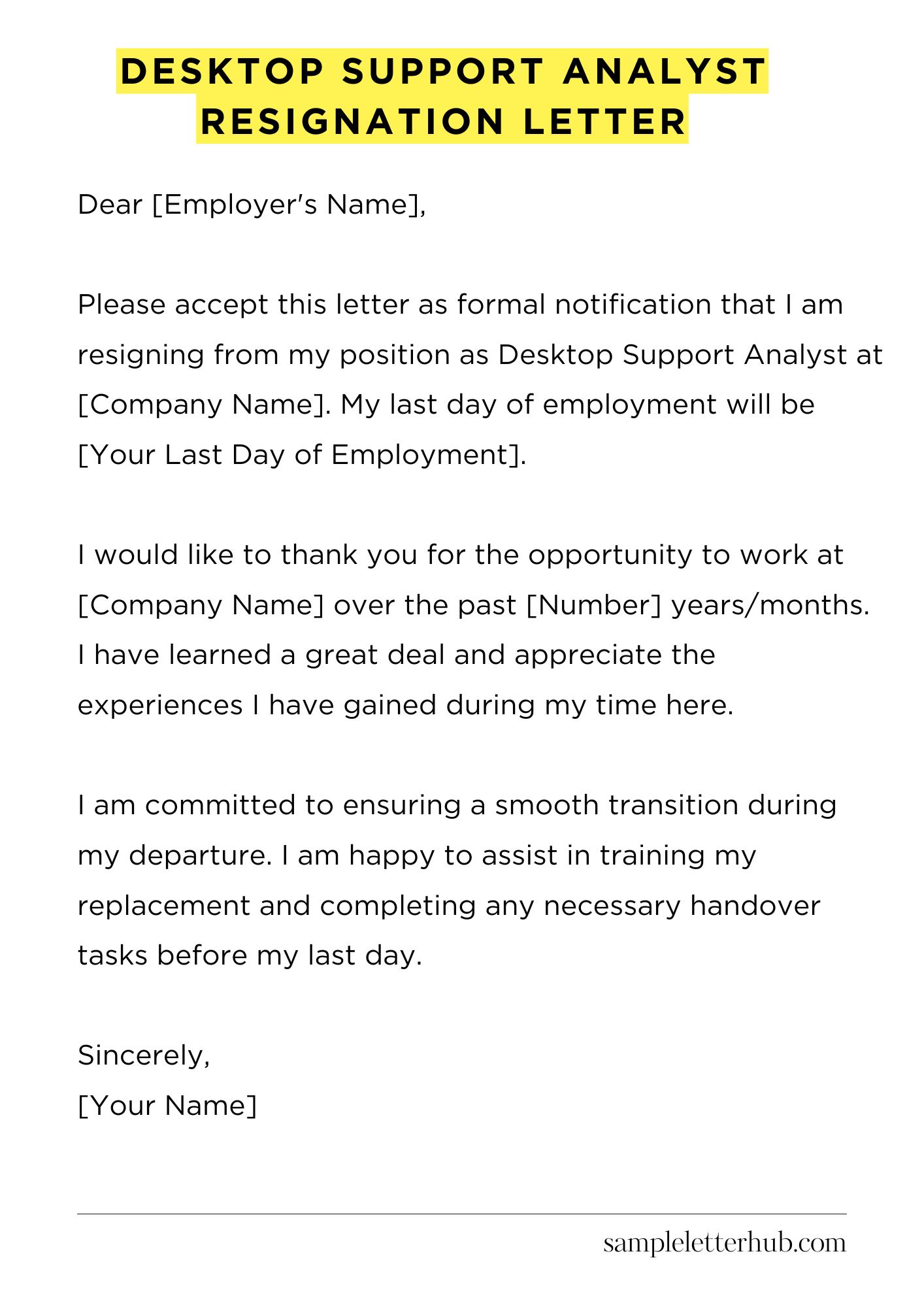 Desktop Support Analyst Resignation Letter
