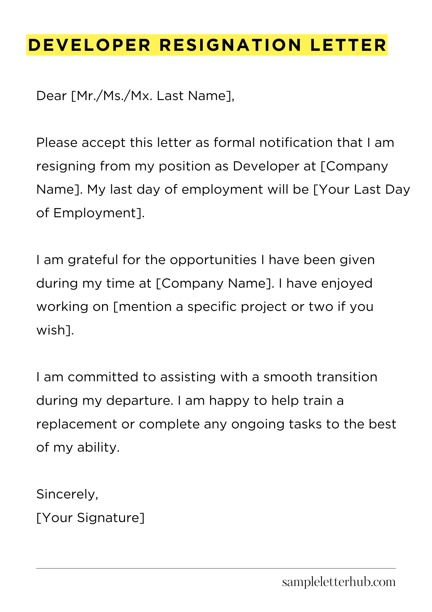 Developer Resignation Letter