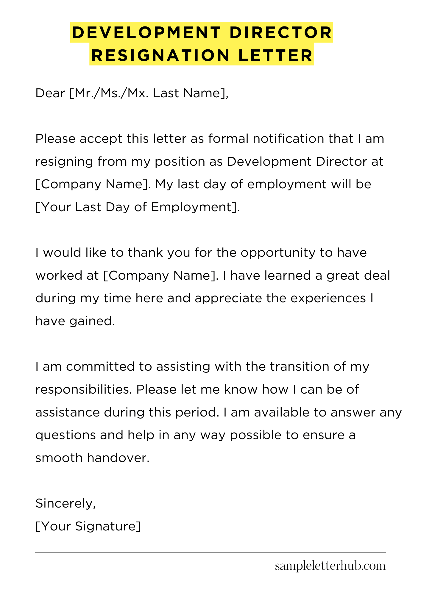 Development Director Resignation Letter