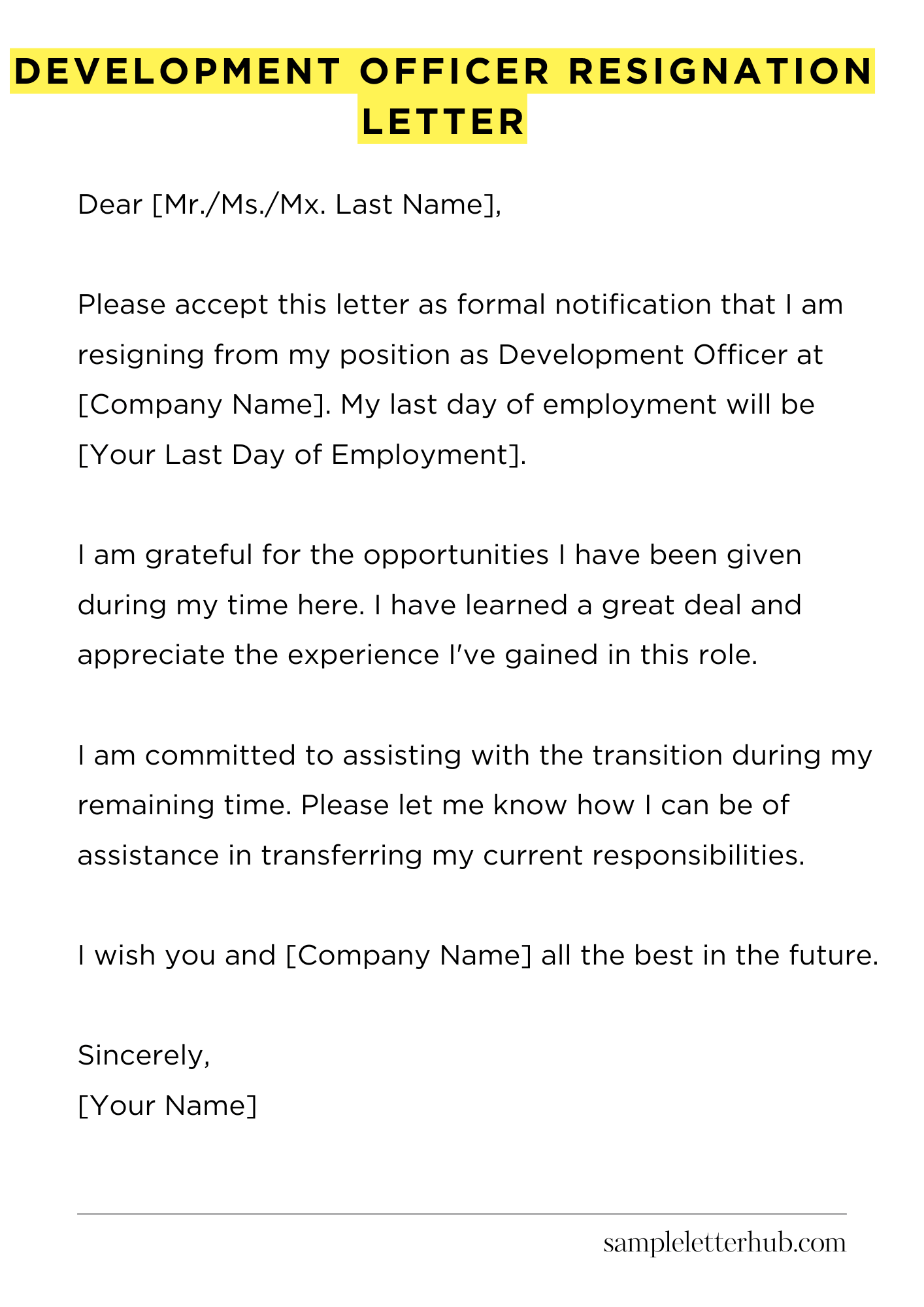 Development Officer Resignation Letter