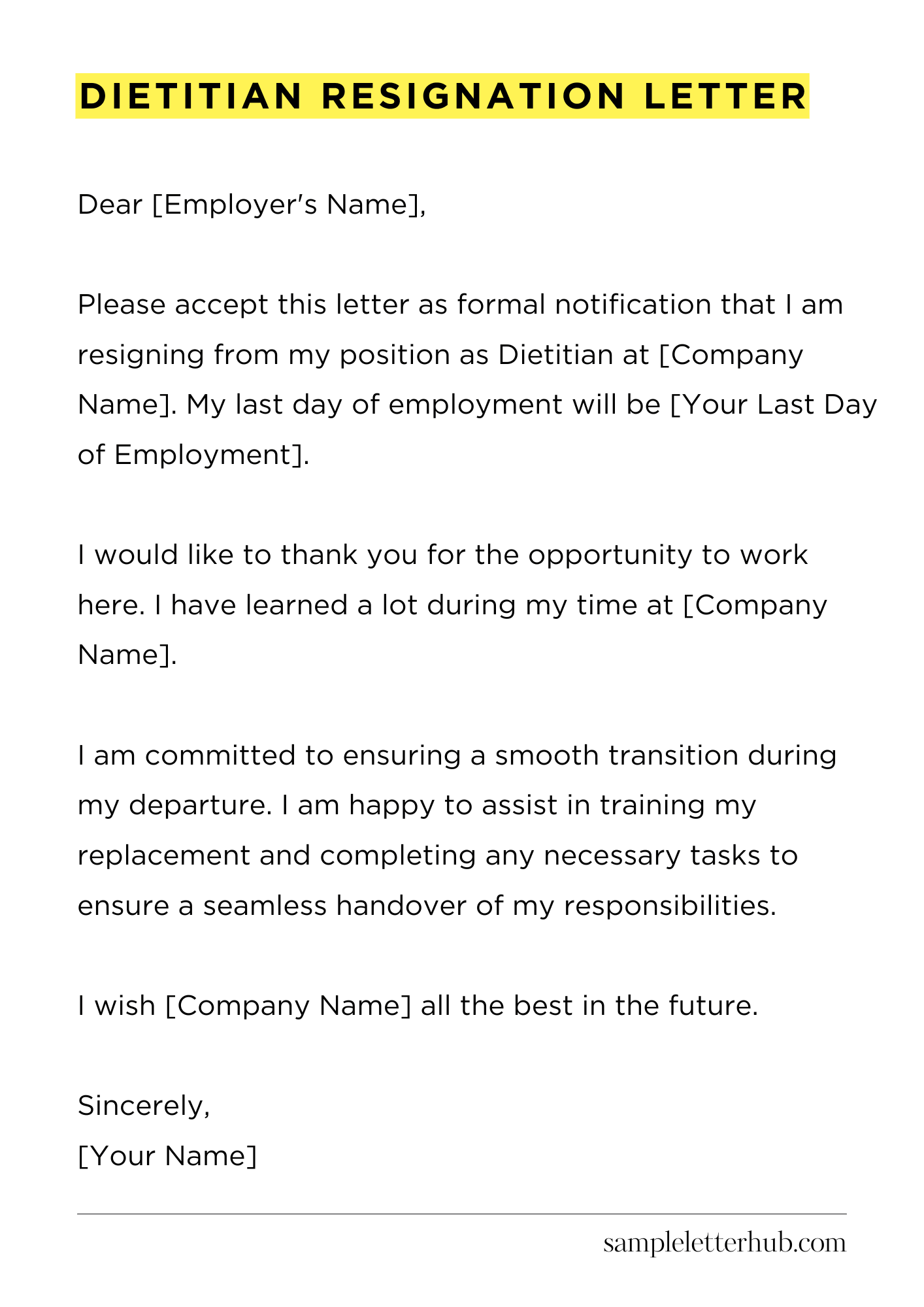 Dietitian Resignation Letter