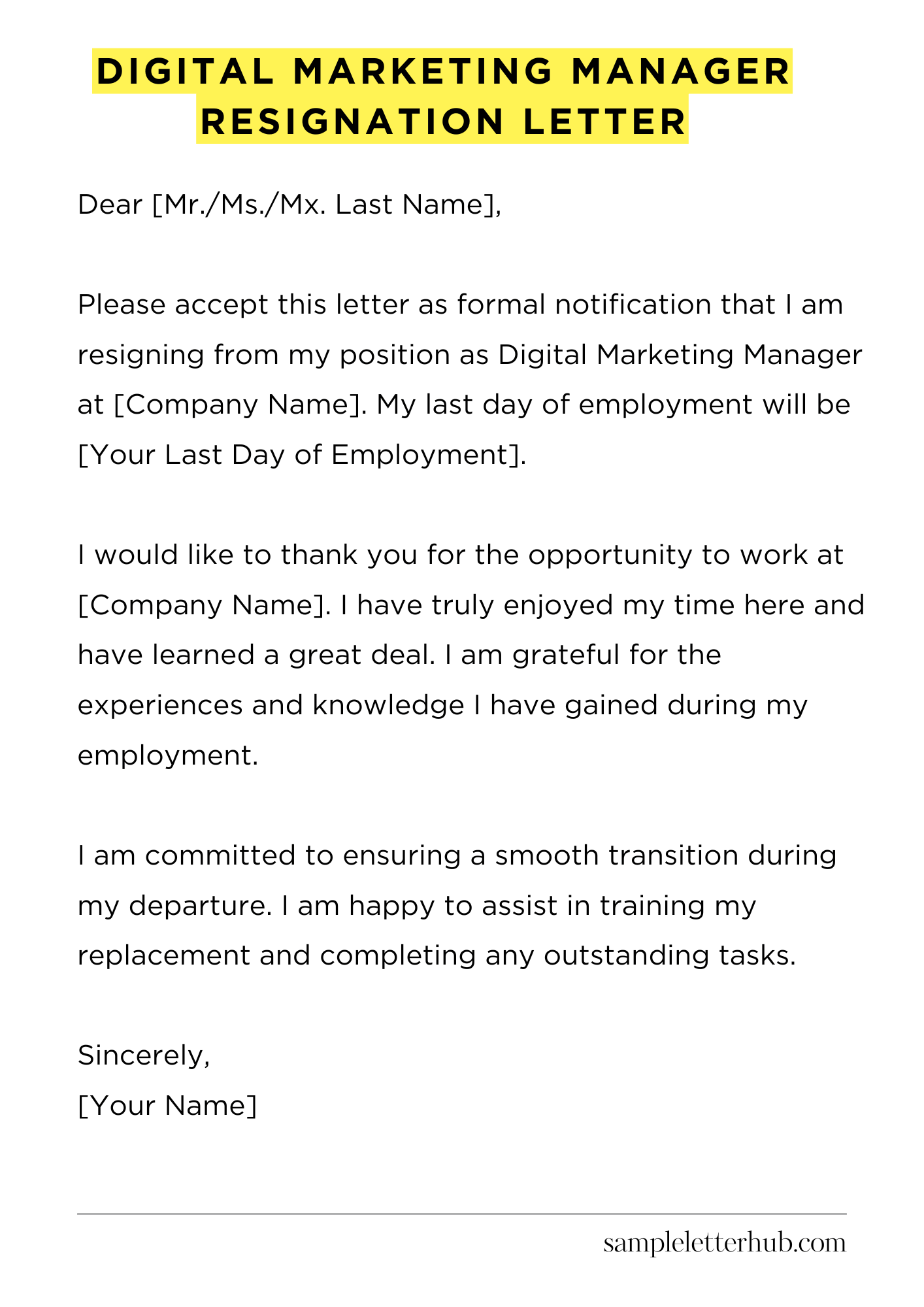 Digital Marketing Manager Resignation Letter