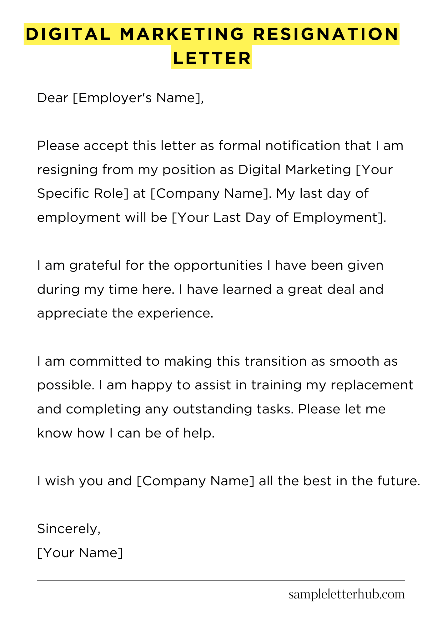 Digital Marketing Resignation Letter