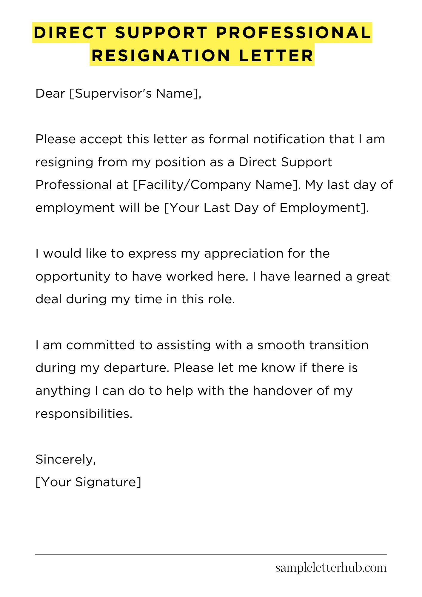 Direct Support Professional Resignation Letter