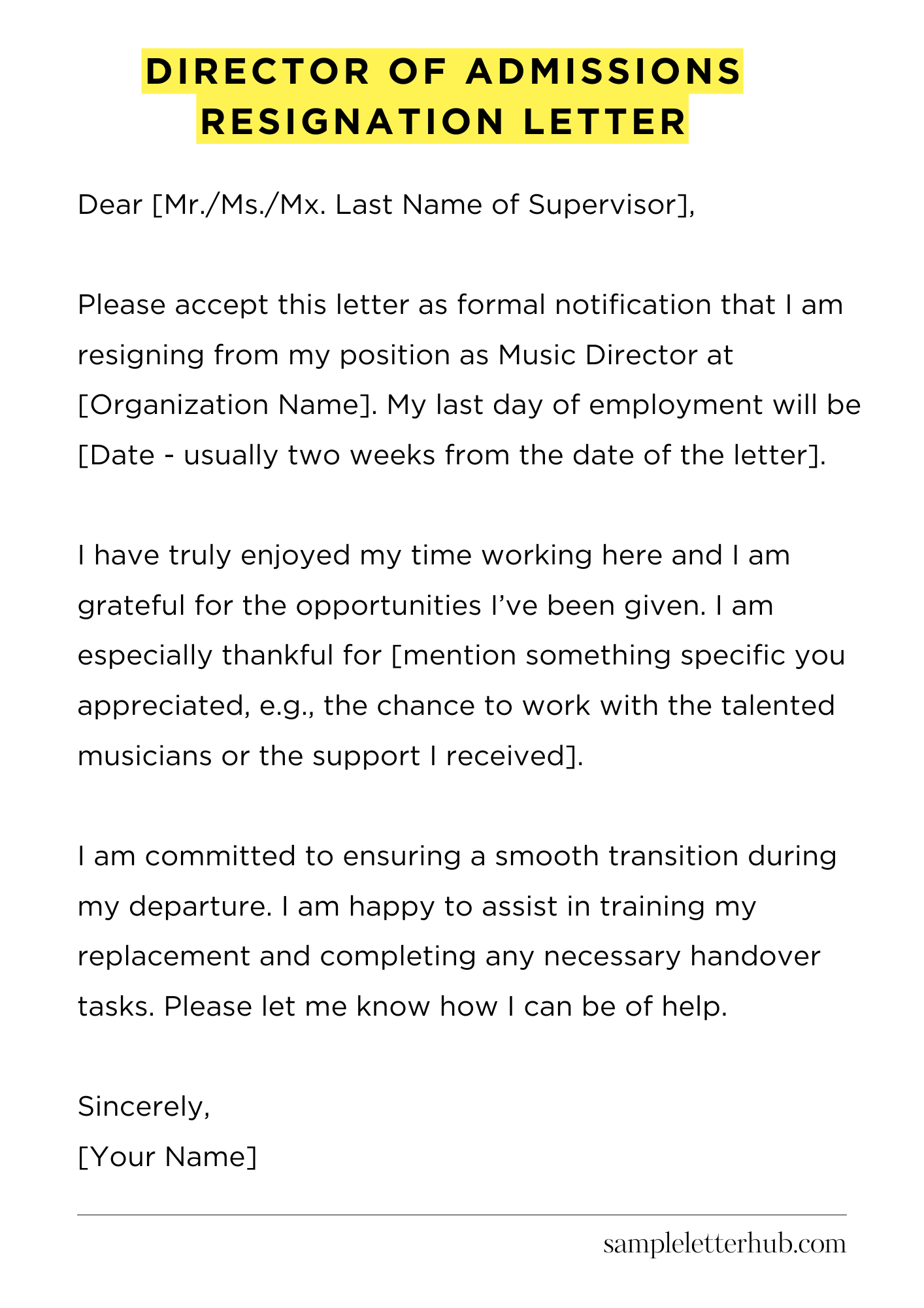 Director Of Admissions Resignation Letter