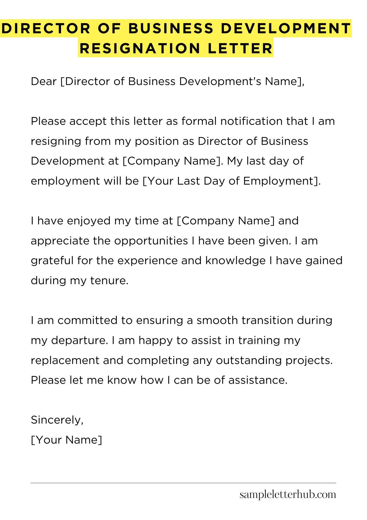 Director Of Business Development Resignation Letter