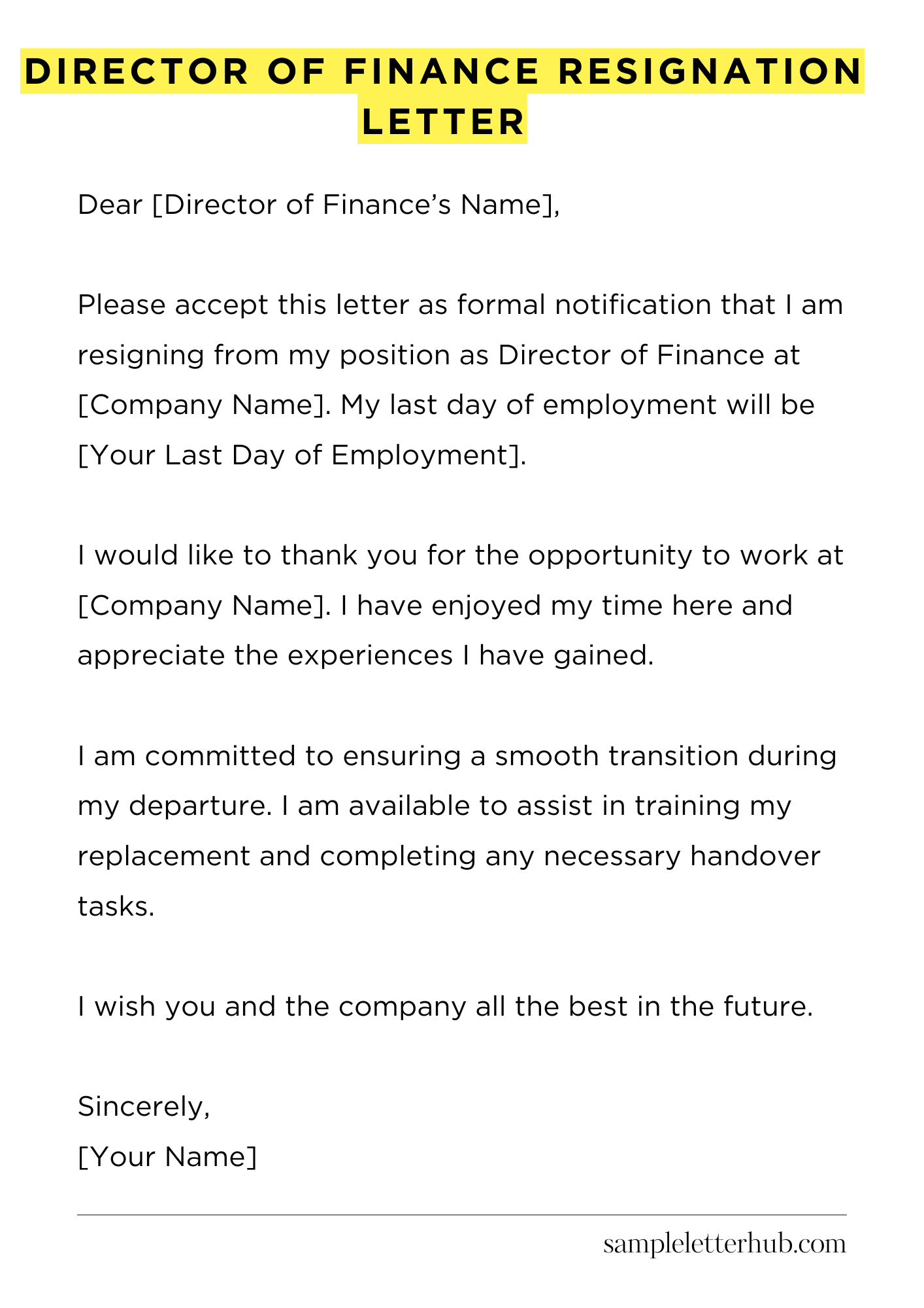 Director Of Finance Resignation Letter