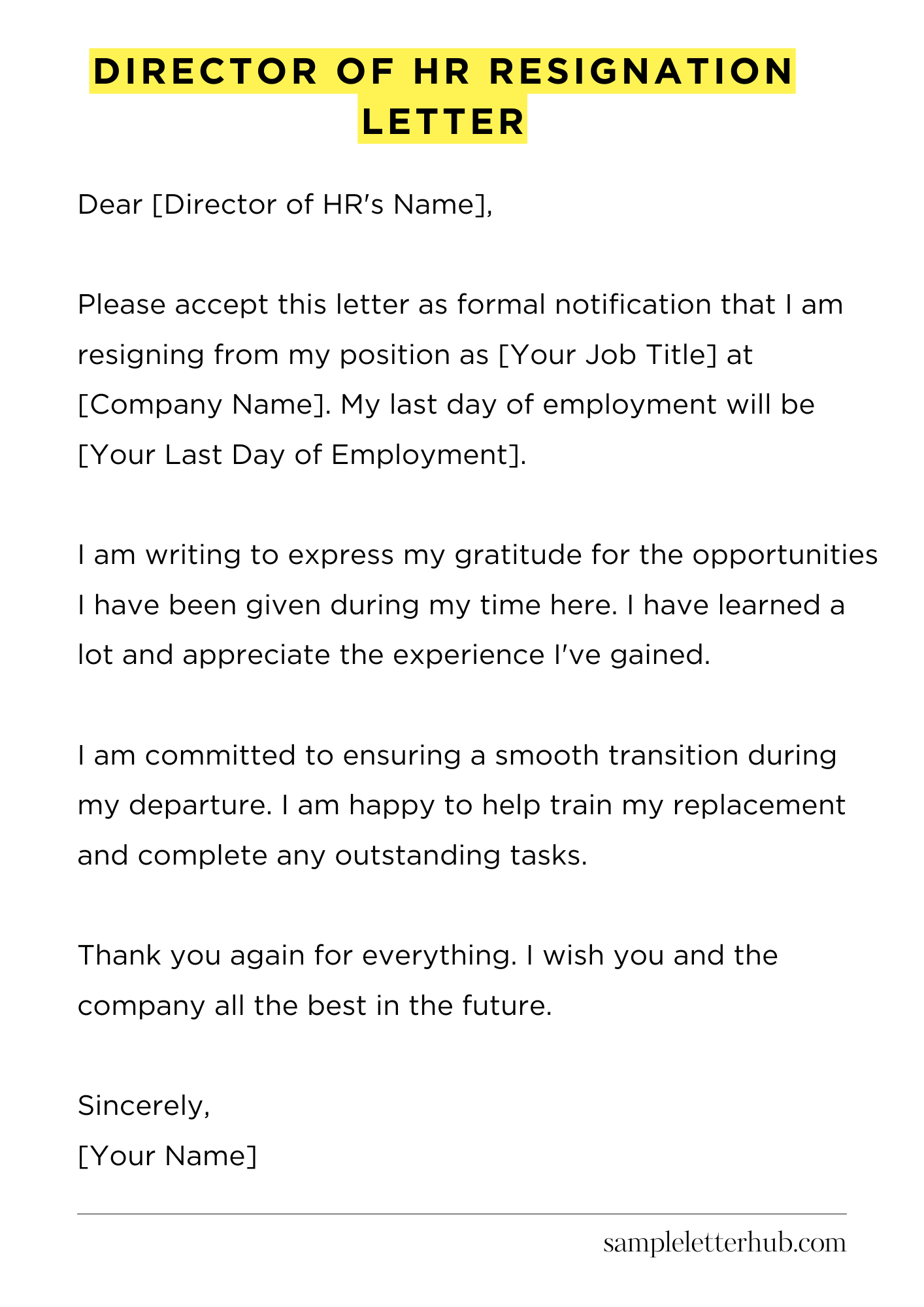 Director Of Hr Resignation Letter