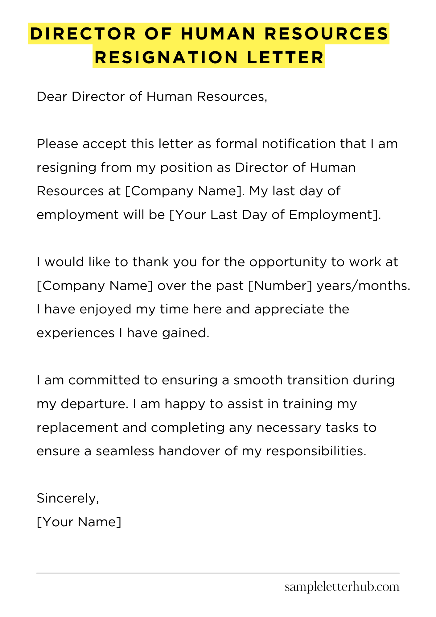 Director Of Human Resources Resignation Letter