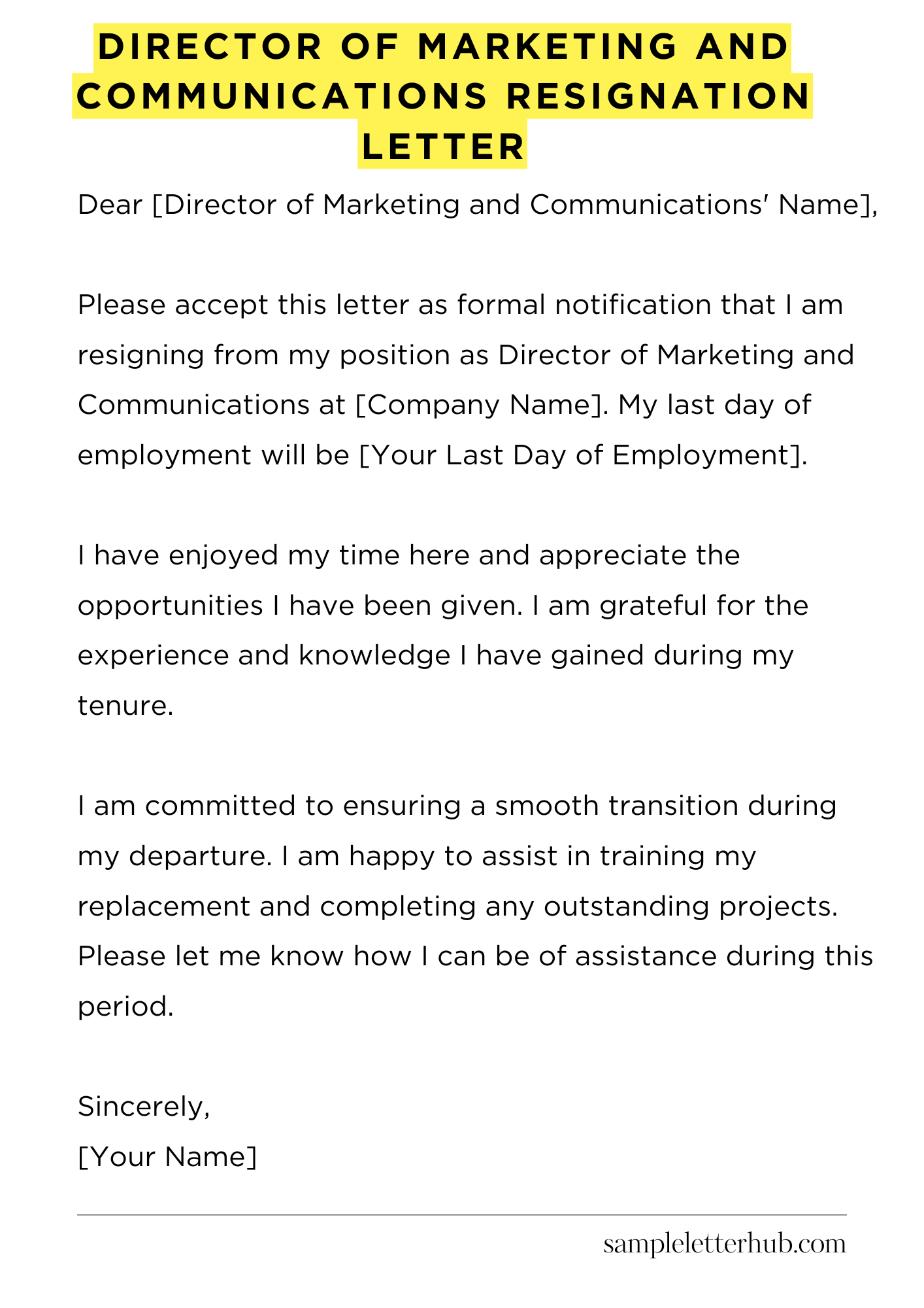 Director Of Marketing And Communications Resignation Letter
