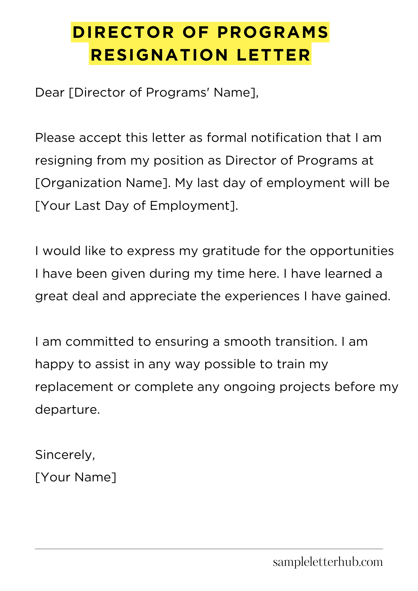 Director Of Programs Resignation Letter