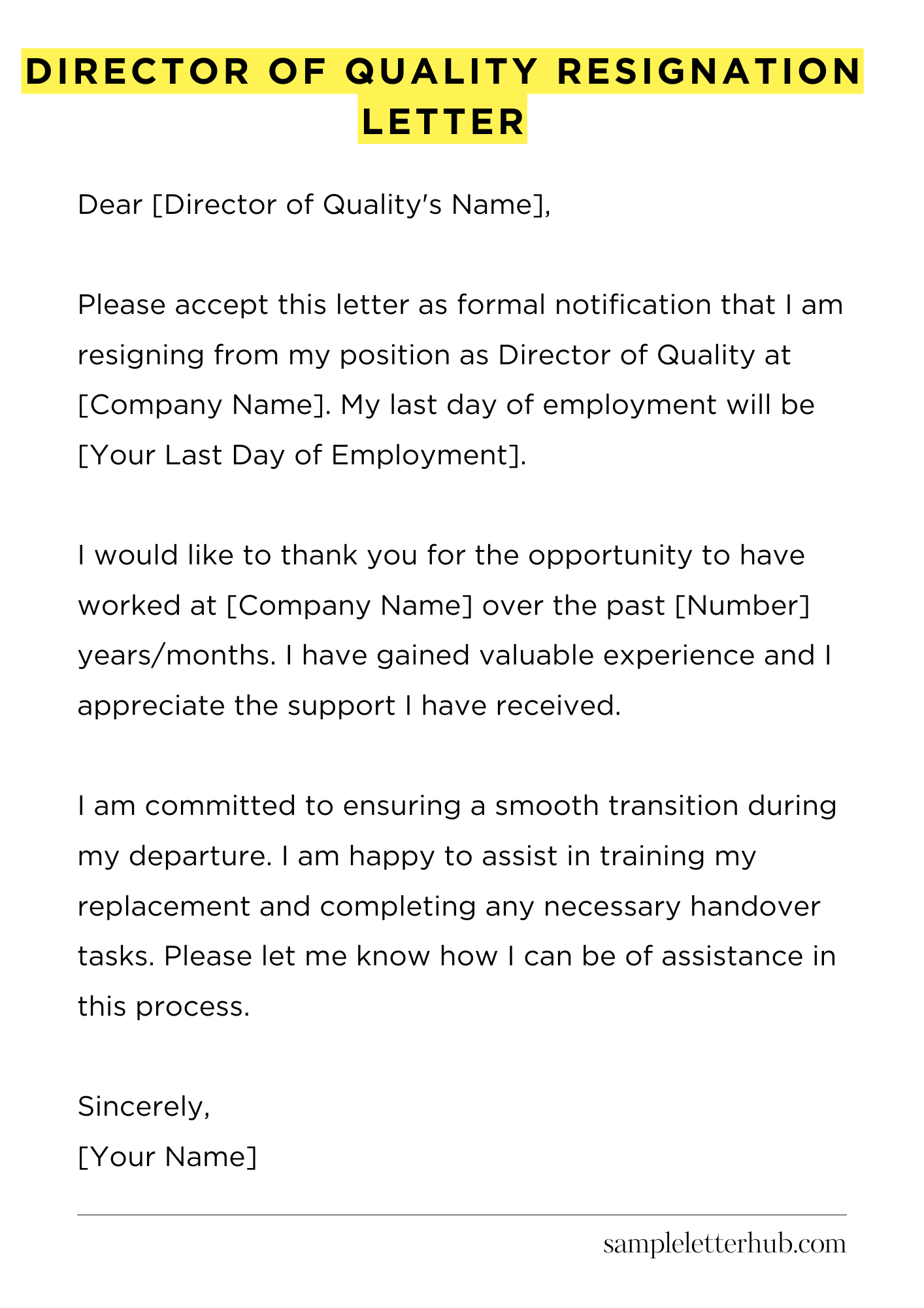 Director Of Quality Resignation Letter