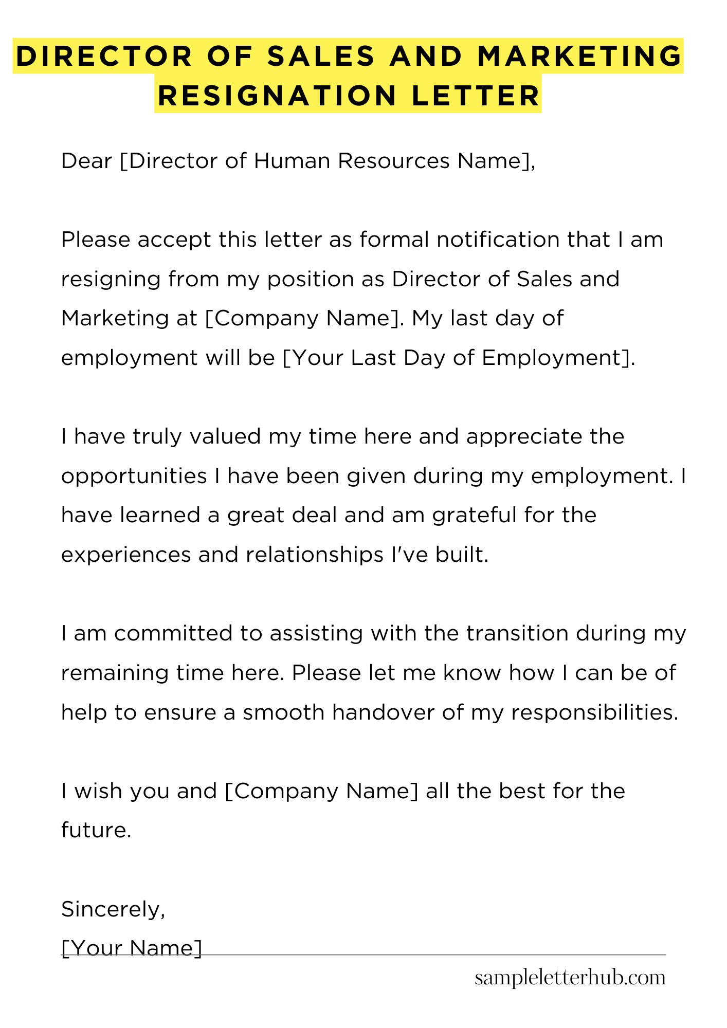 Director Of Sales And Marketing Resignation Letter
