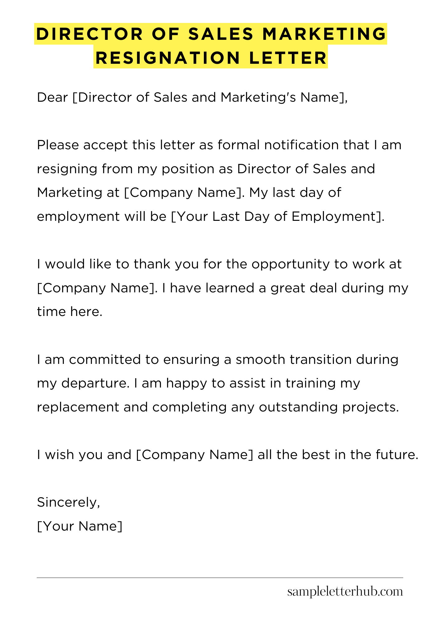 Director Of Sales Marketing Resignation Letter