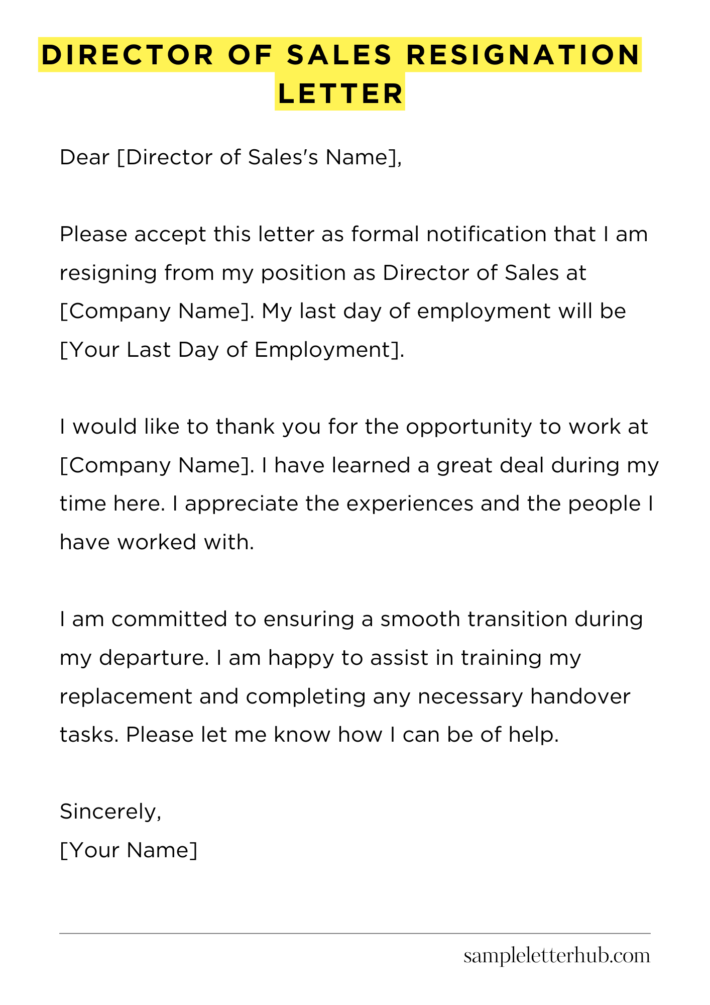 Director Of Sales Resignation Letter