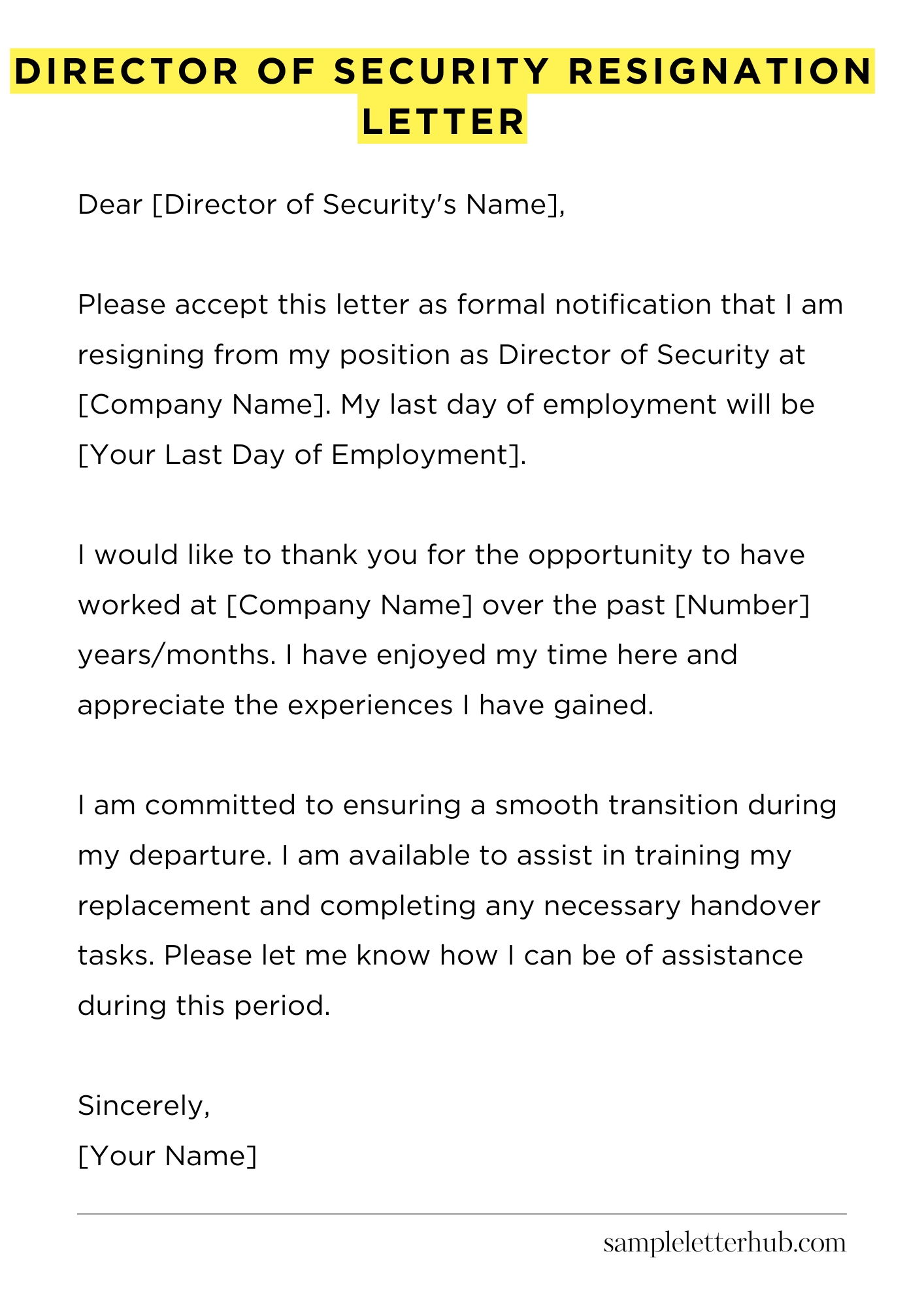 Director Of Security Resignation Letter