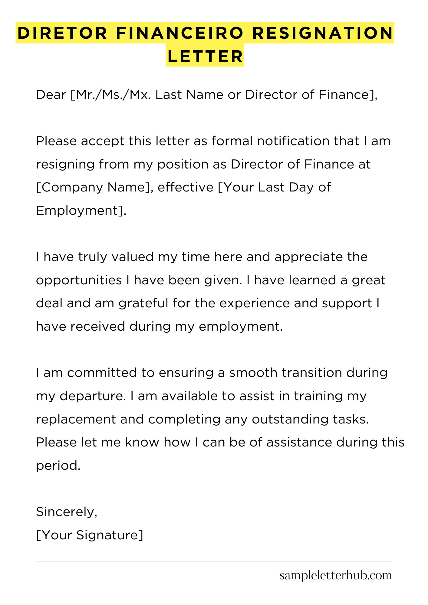 Diretor Financeiro Resignation Letter