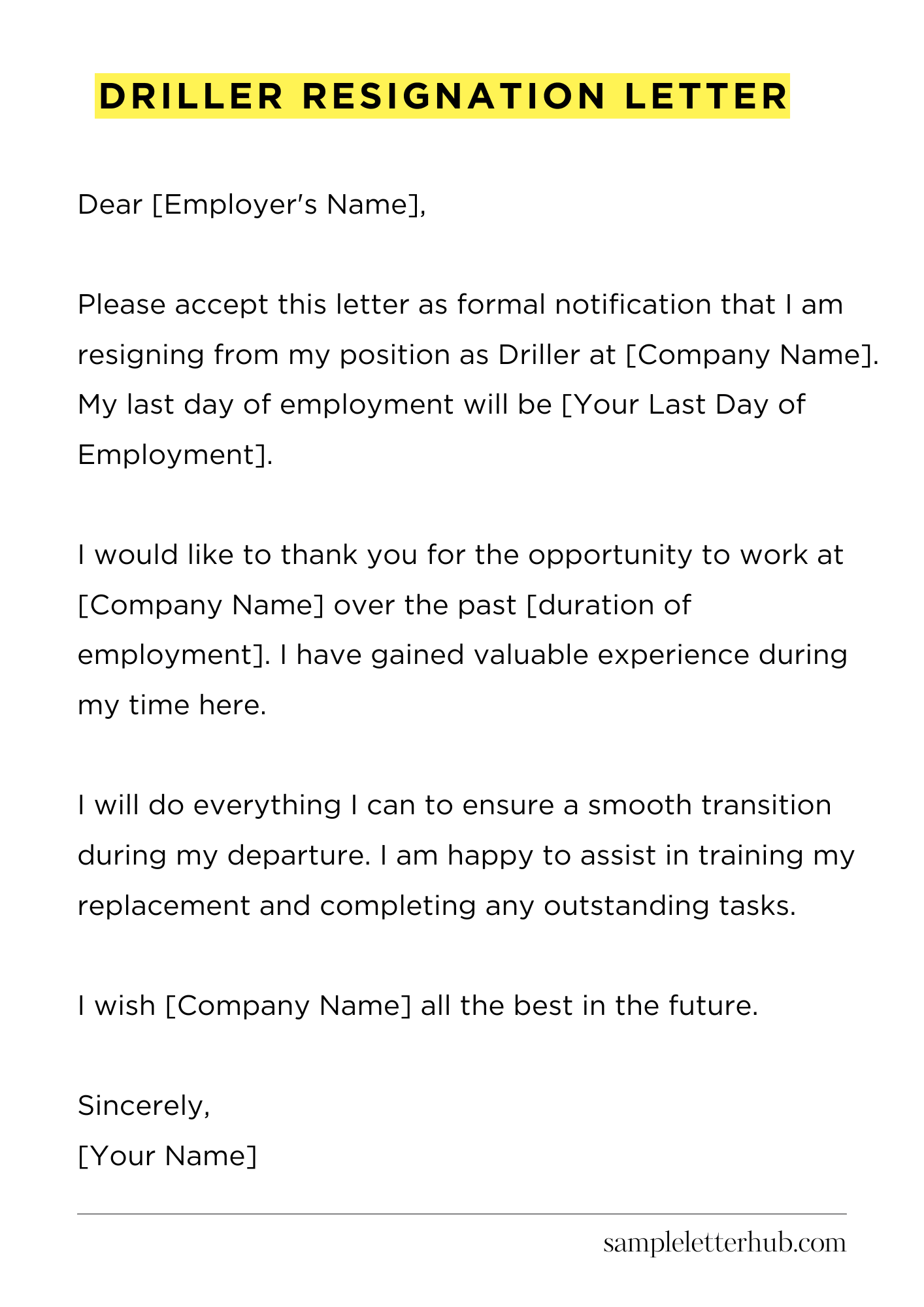 Driller Resignation Letter